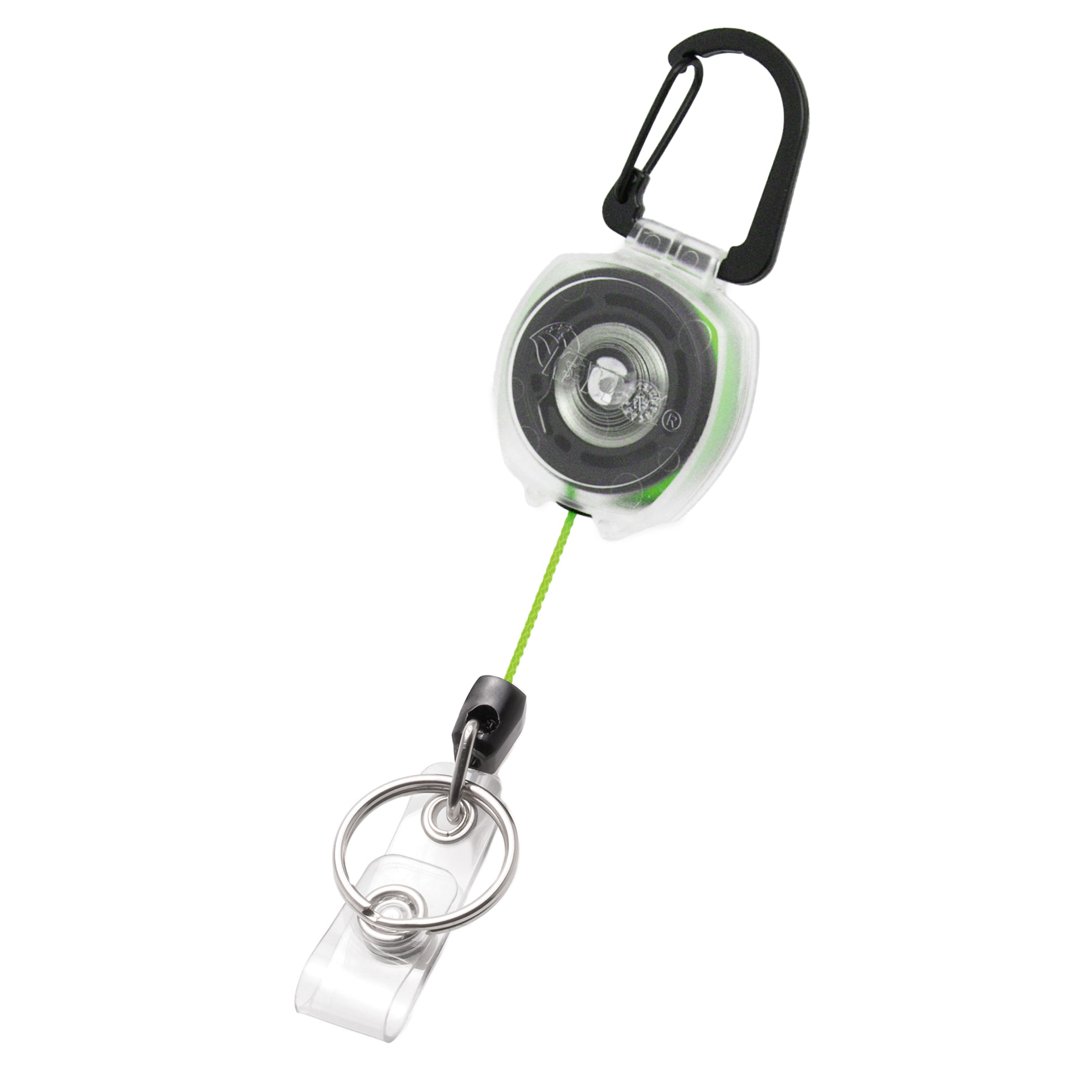 KEY-BAK 0KB2-5D244 SideKick Retractable Carabiner ID Badge Strap Clear w/ Green Cord Keychain