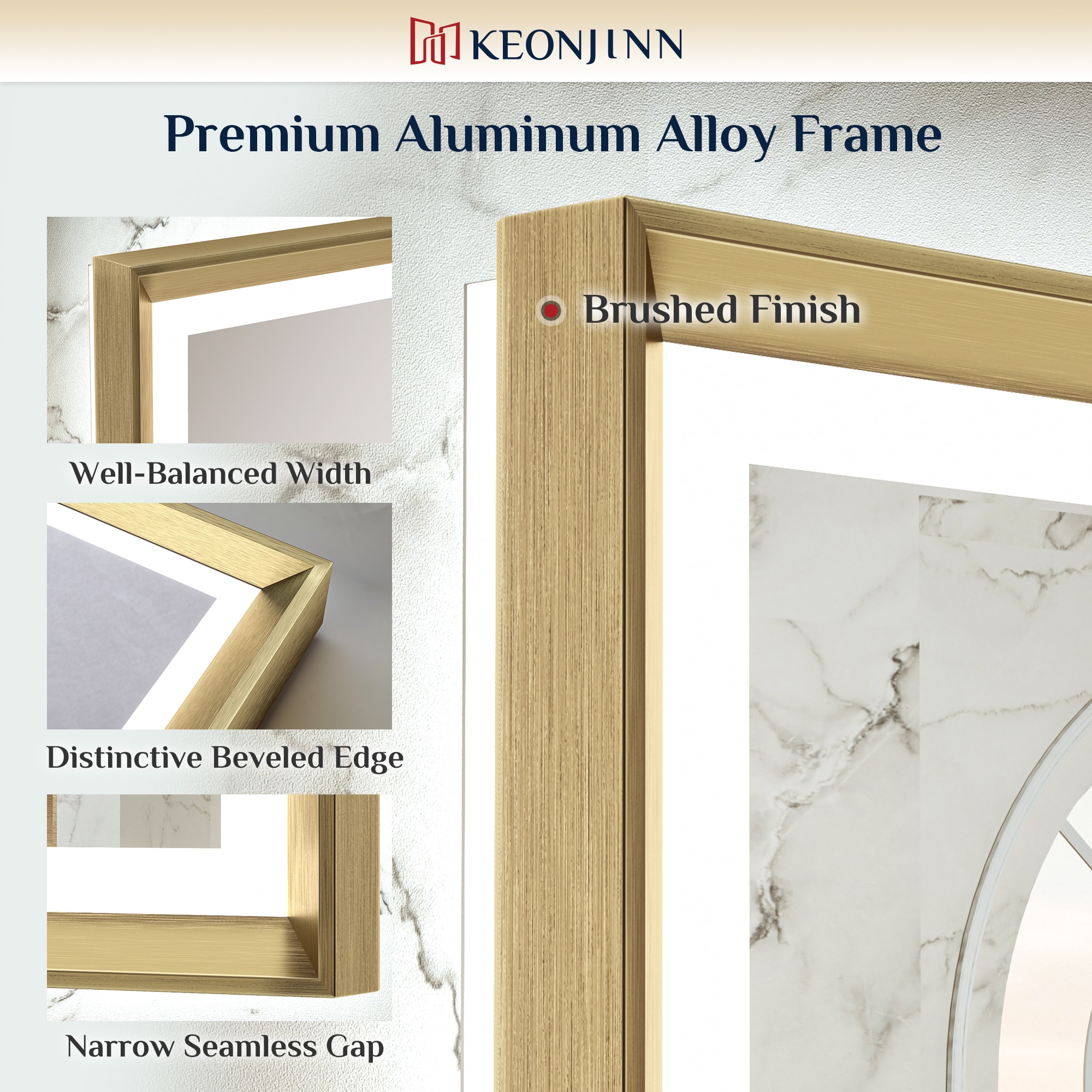 Keonjinn LW-ZBGSSW-10161GD Framed-Bath-Mirrors - View #5