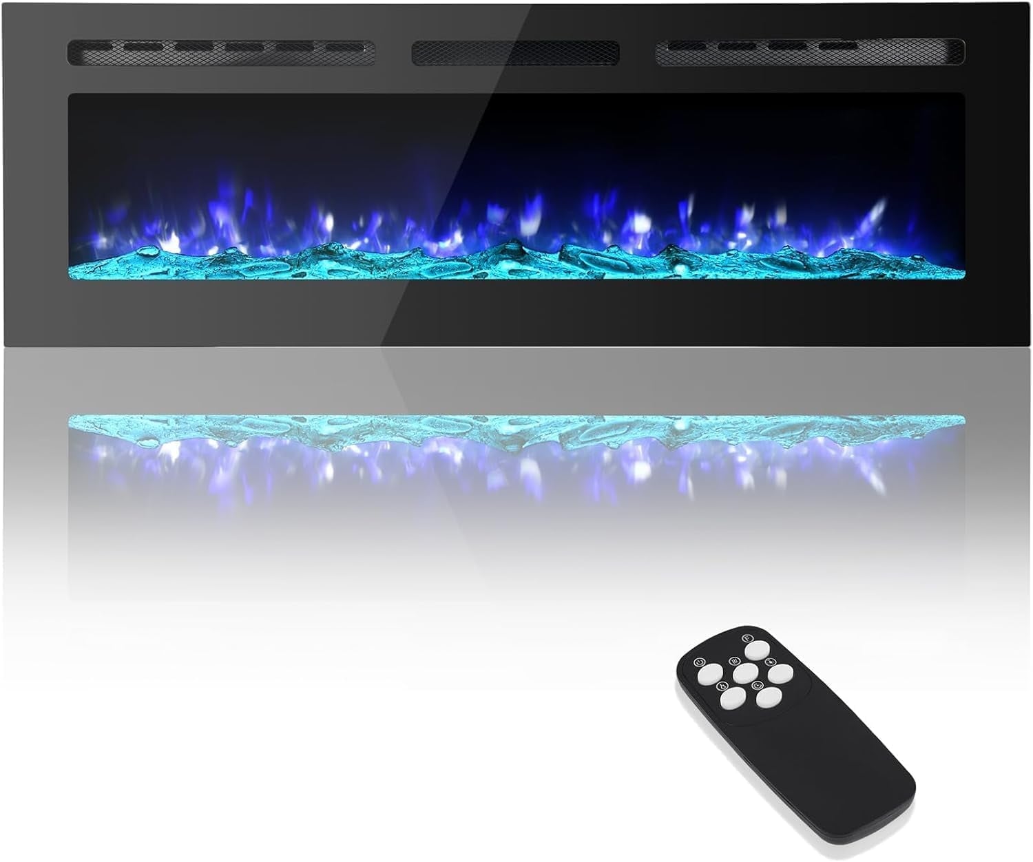 GAOMON 72 Inch Ultra Slim Electric Fireplace Insert- Wall Mount Recessed Design- 12 Flame Colors- WiFi Remote Touchscreen and Adjustable Thermostat- Black Low Noise Heater #LSPPJOK-RBHV15TOC8