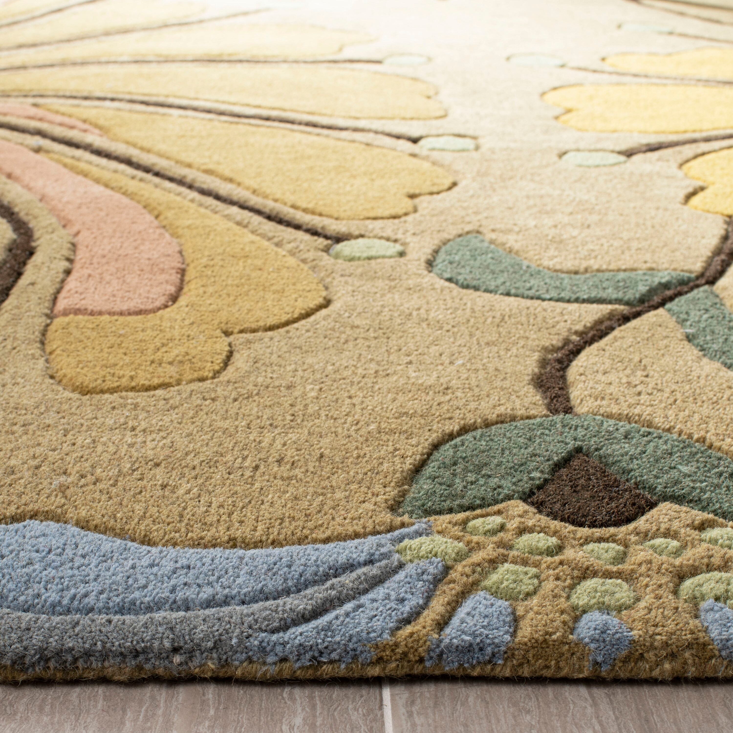 Golden Olive Floral Handmade Wool Area Rug