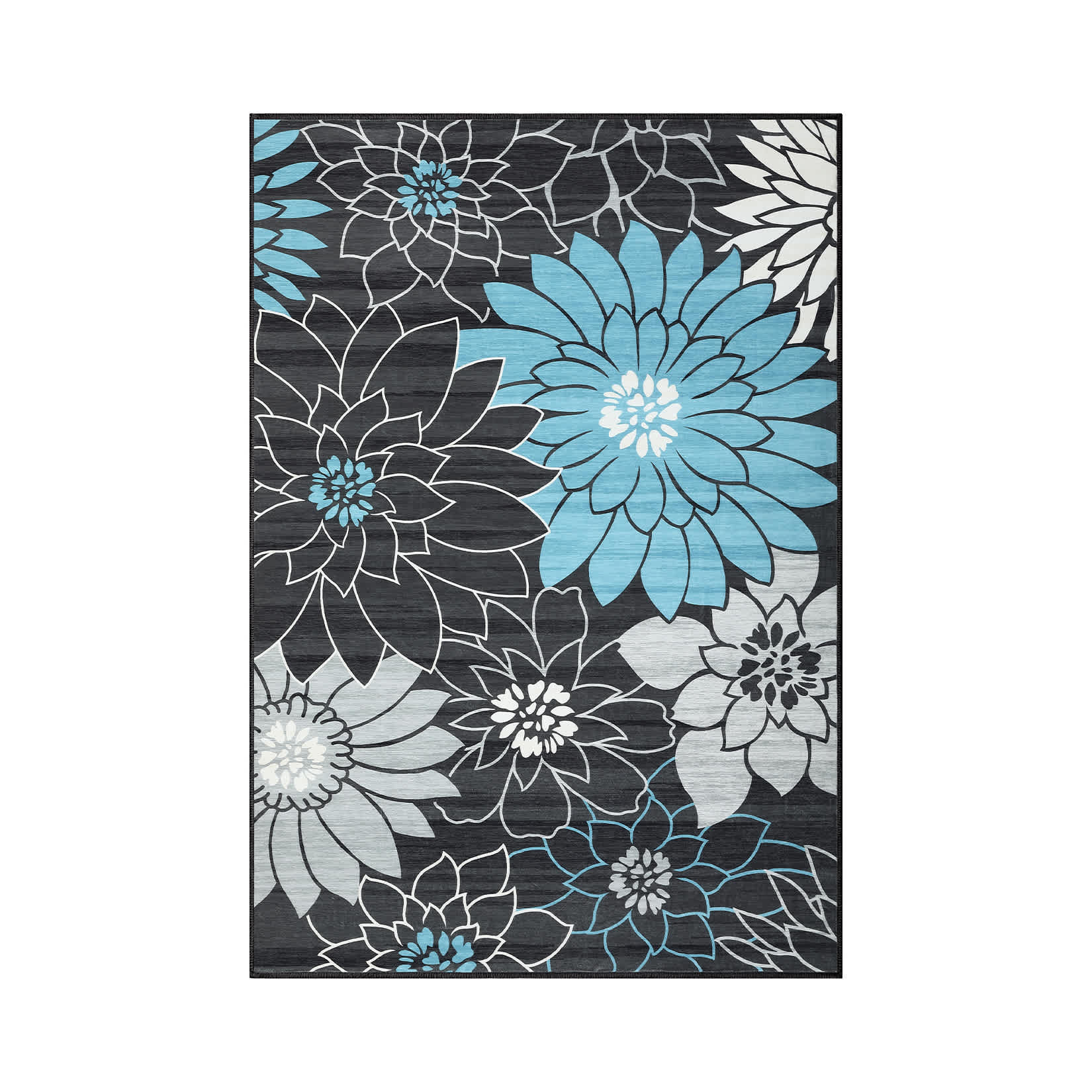 Qeetex LSN-PHO-0ZHXXH26 2 x 3 ft Polyester Imitation Cashmere Dark Gray Rectangular Hallway Bathroom Entryway Kitchen Office Foldable Flower Printed Washable Area Rug