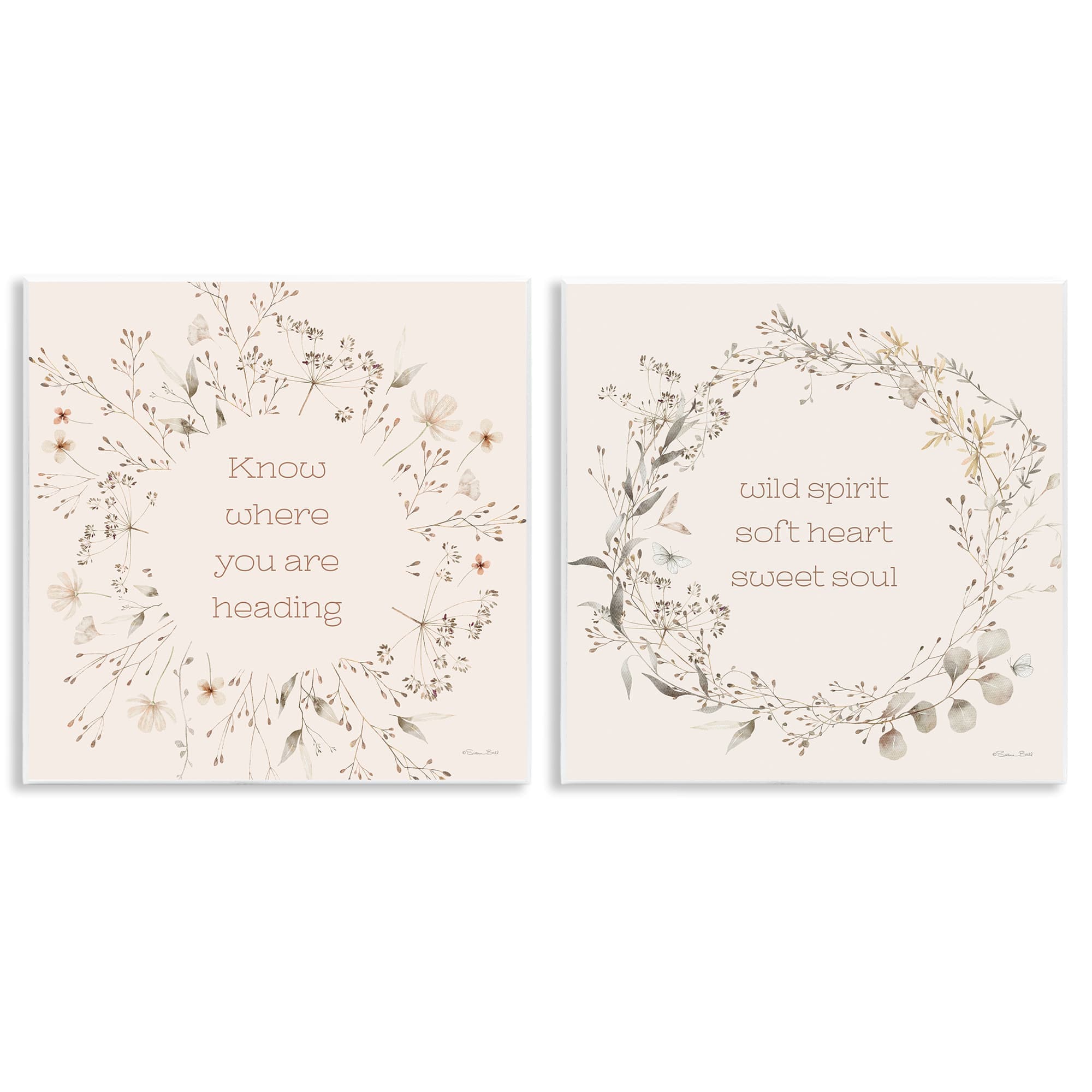 Stupell Industries B2-792-WD-2PC-12X12 Inspiring Soft Wreaths with Phrases 2 Piece Wall Plaque Art Set By Susan Ball 12 x 12