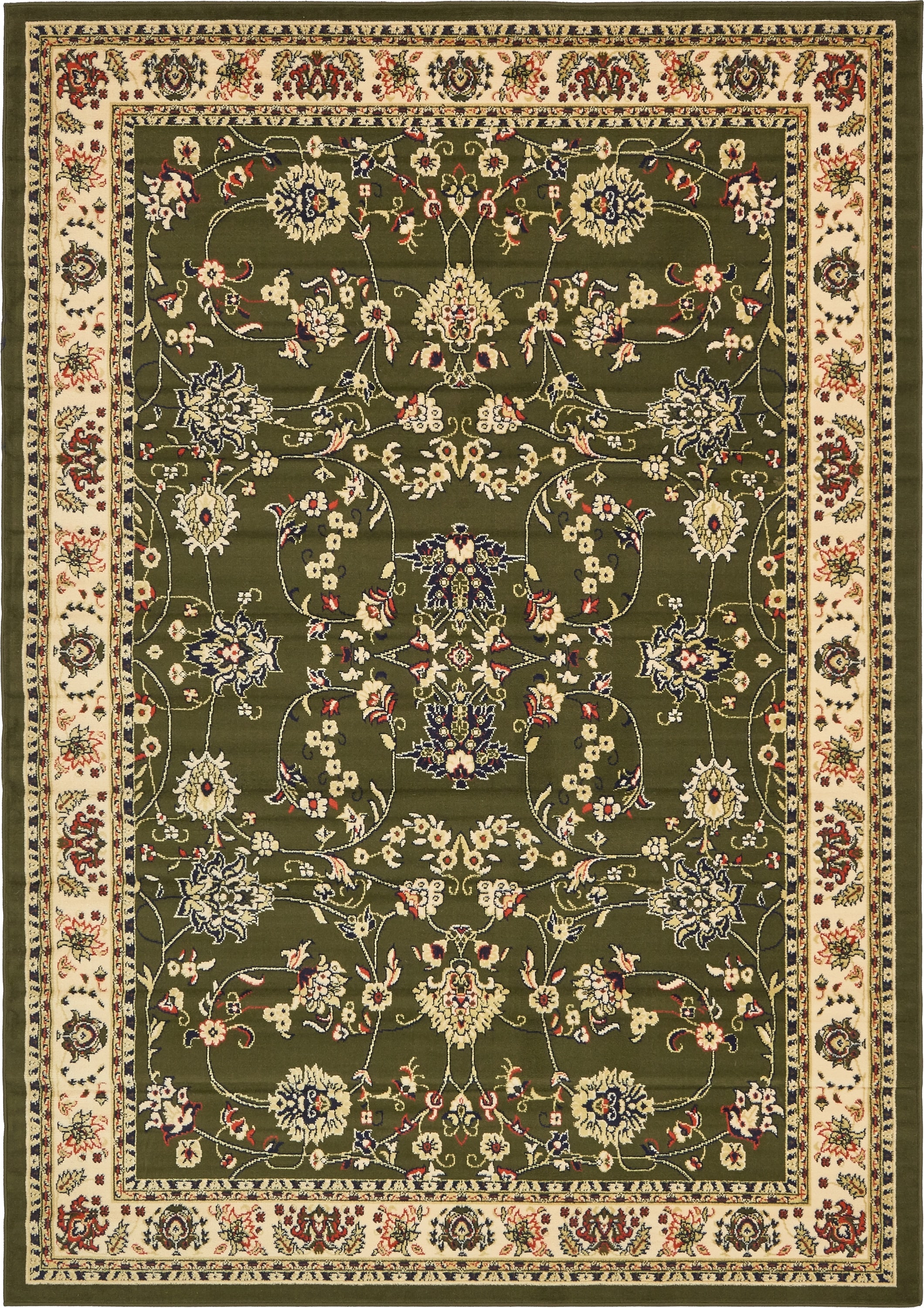 Unique Loom 3128761 Washington Sialk Hill 7 x 10 (ft) Loomed Polypropylene Olive/Ivory Rectangular Indoor Floral/Botanical Vintage Area rug
