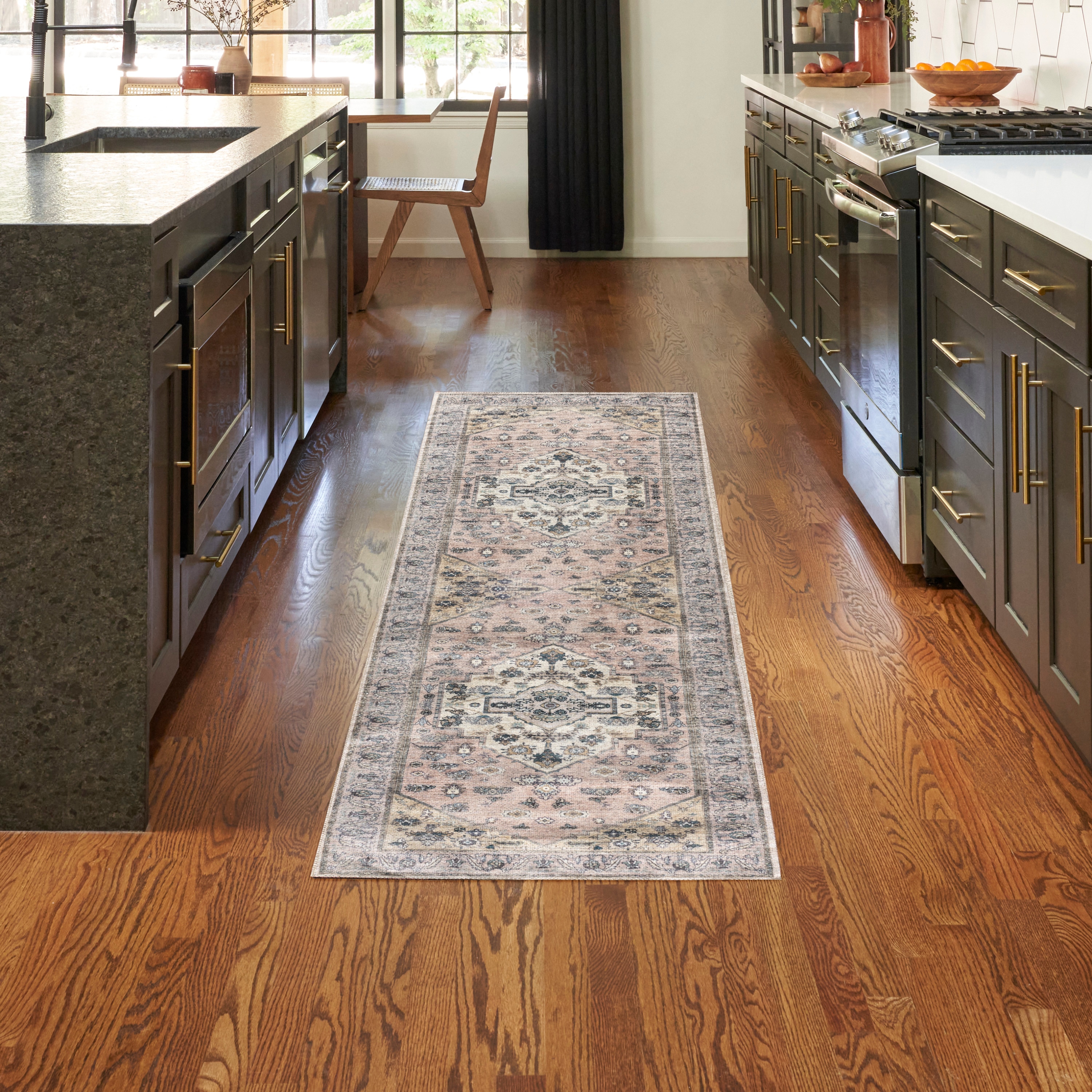 Nourison 099446914132 Brilliance Machine Washable 2 x 6 (ft) Loomed Polyester Blush Rectangular Indoor Floral/Botanical Vintage Machine washable Runner rug