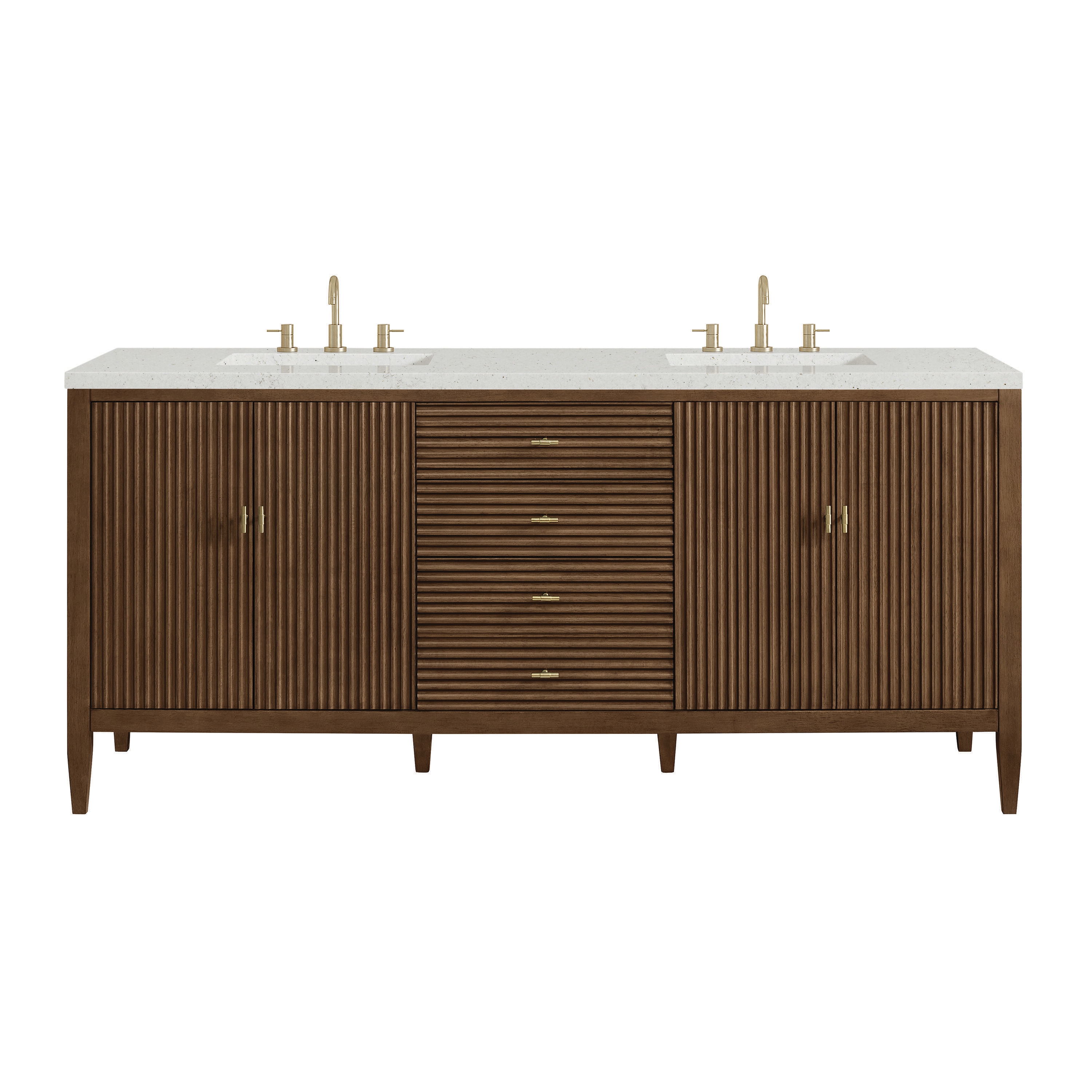 James Martin Vanities 485-V72-WLT-3LDL Myrrin 72-in Mid-century Walnut Undermount Double Sink Bathroom Vanity with Lime Delight Quartz Top