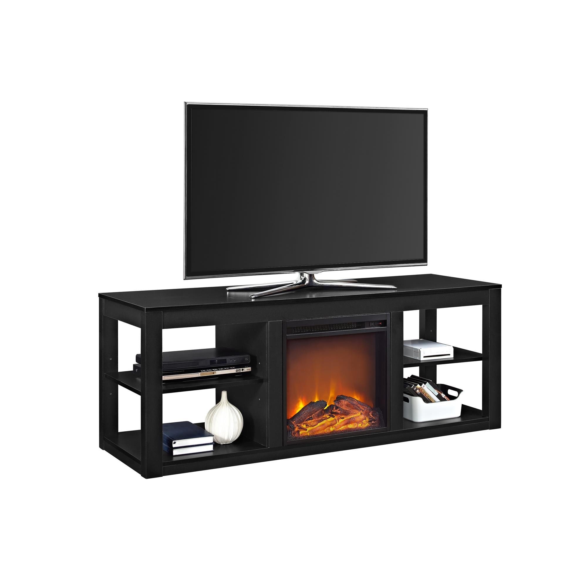 AOXUN 70-in W Black TV Stand with LED Electric Fireplace H21011BR+H20017 Sansujyuku sansujyuku.com