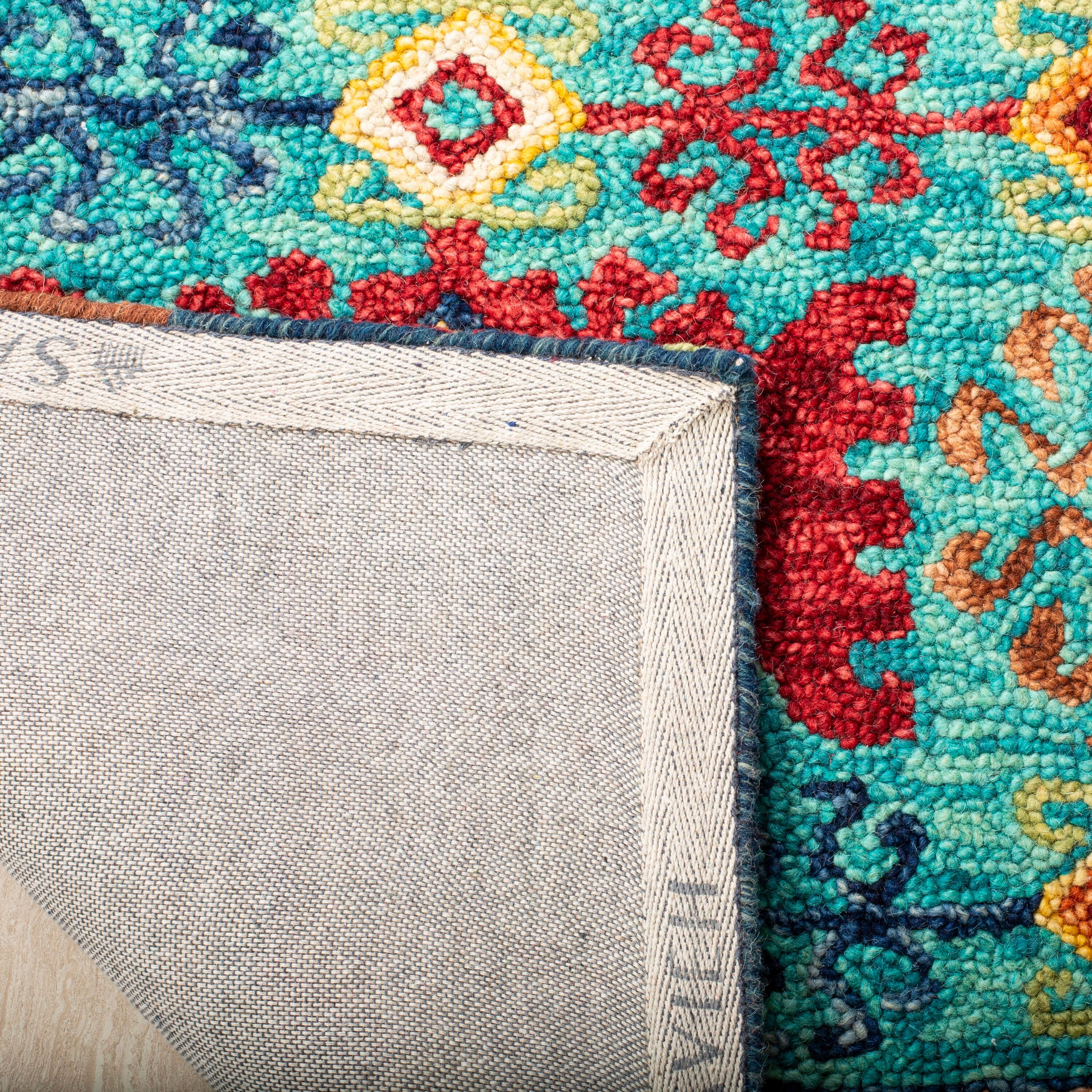 Aspen Southwestern Chic Blue/Red Wool Area Rug, 4' x 6'