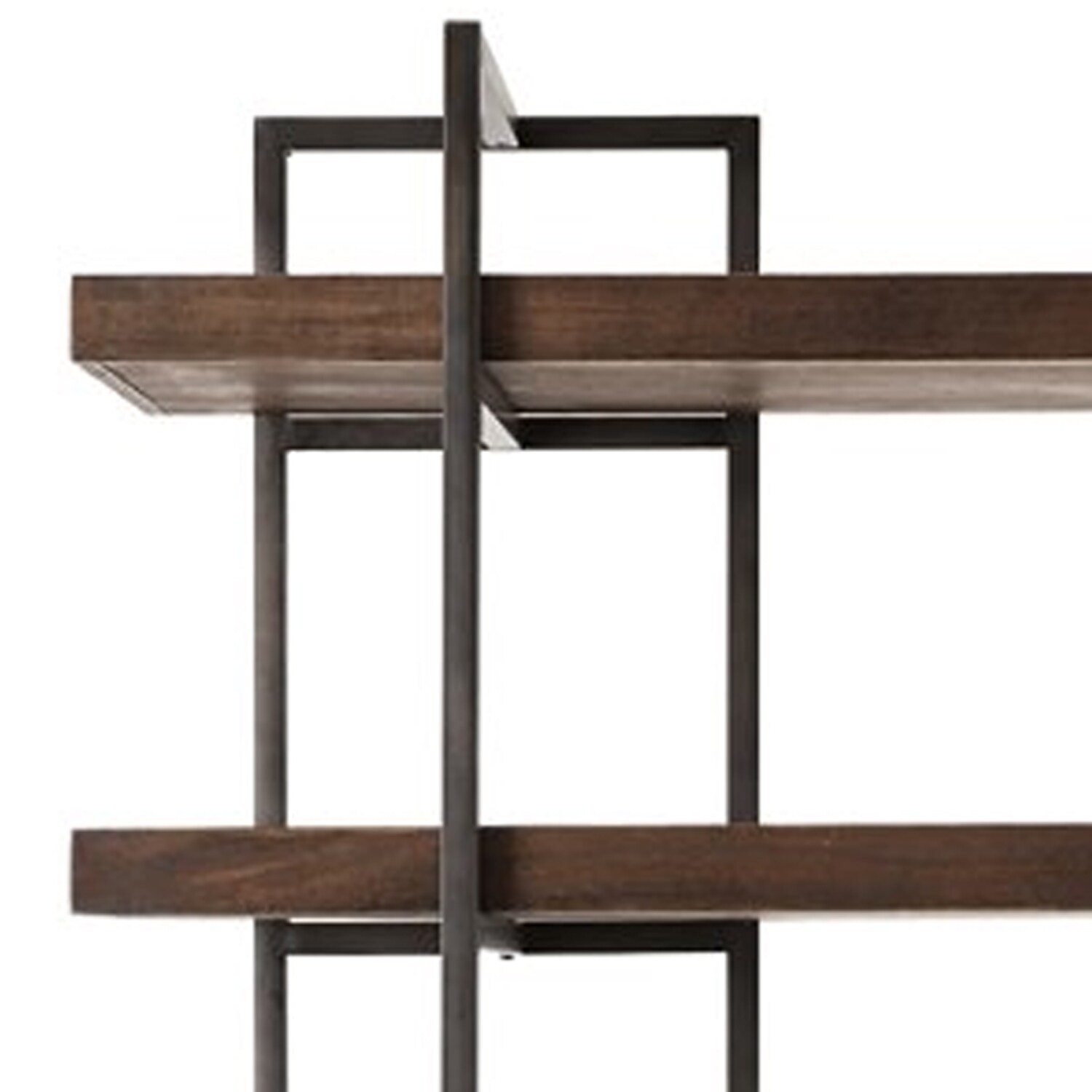 Walnut Brown Bookcase with Black Metal Frame and 5 Fixed Shelves
