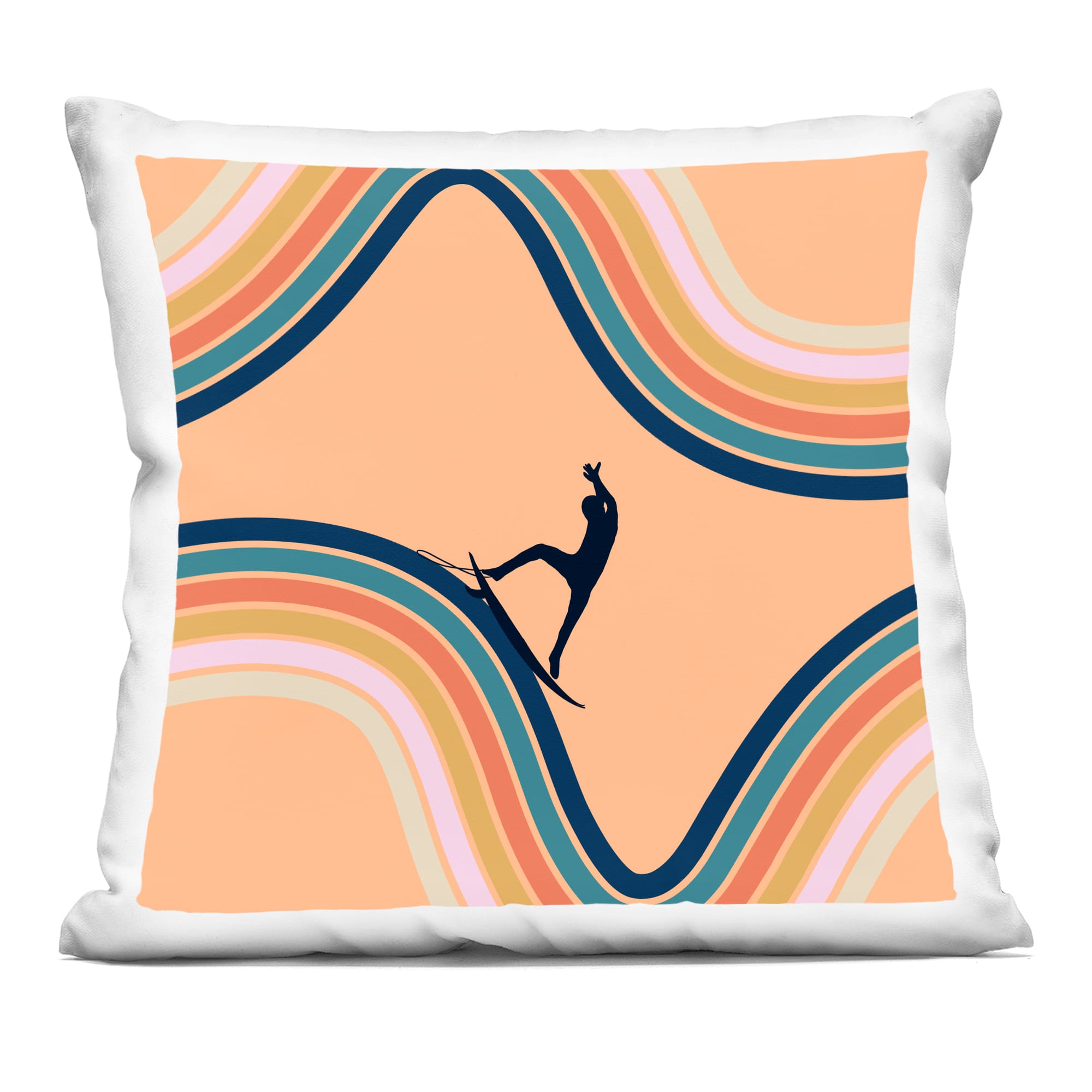 Stupell Industries PLQ-242-SQW-18X18 Retro Surfer Riding Wave Decorative Printed Throw Pillow design by Ashley Singleton 18 x 18