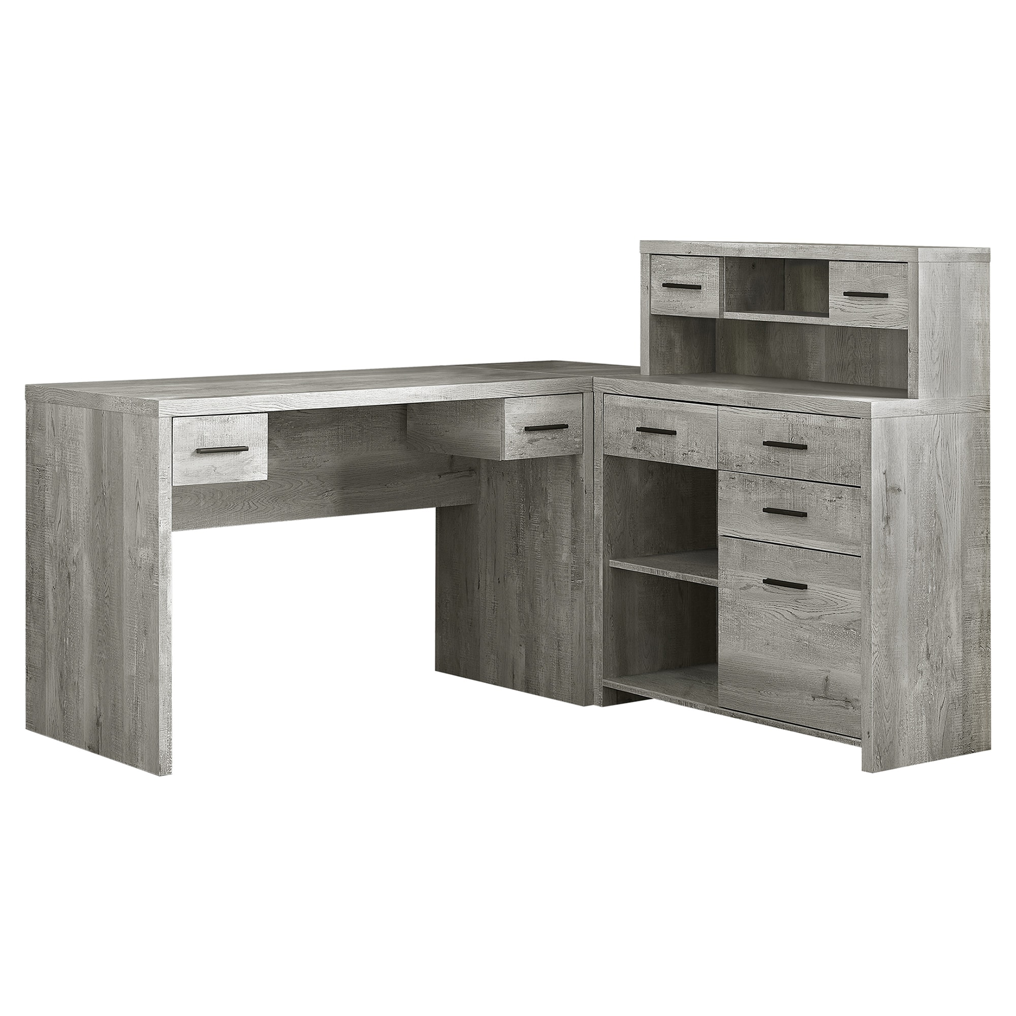 Grey computer desk store with hutch