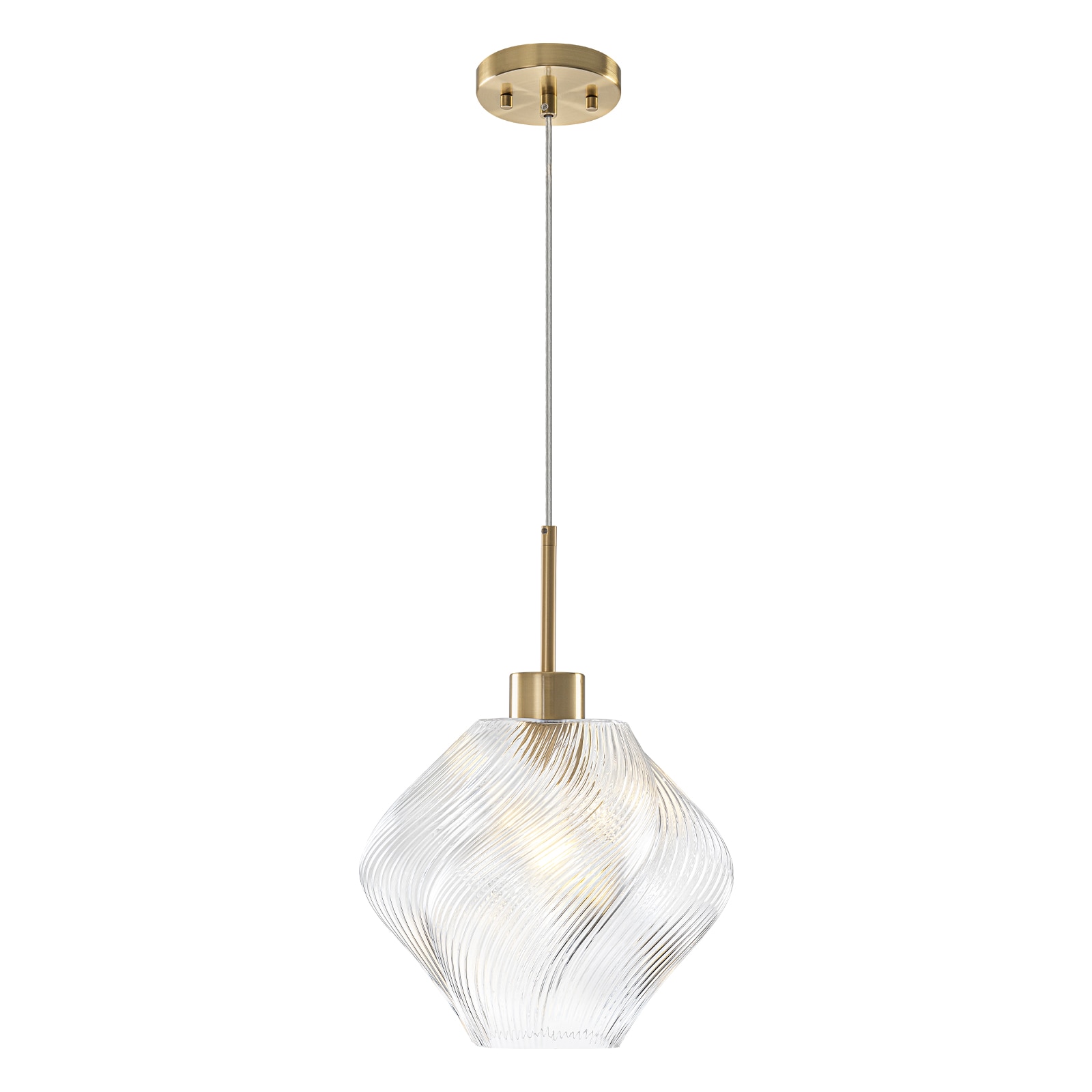 MENCOLULU Twisted Pattern Irregular Clear Glass Pendant Lighting 1 -Light Gold Transitional Textured glass Geometric Medium Hanging Convertible pendant/Semi-flush Light