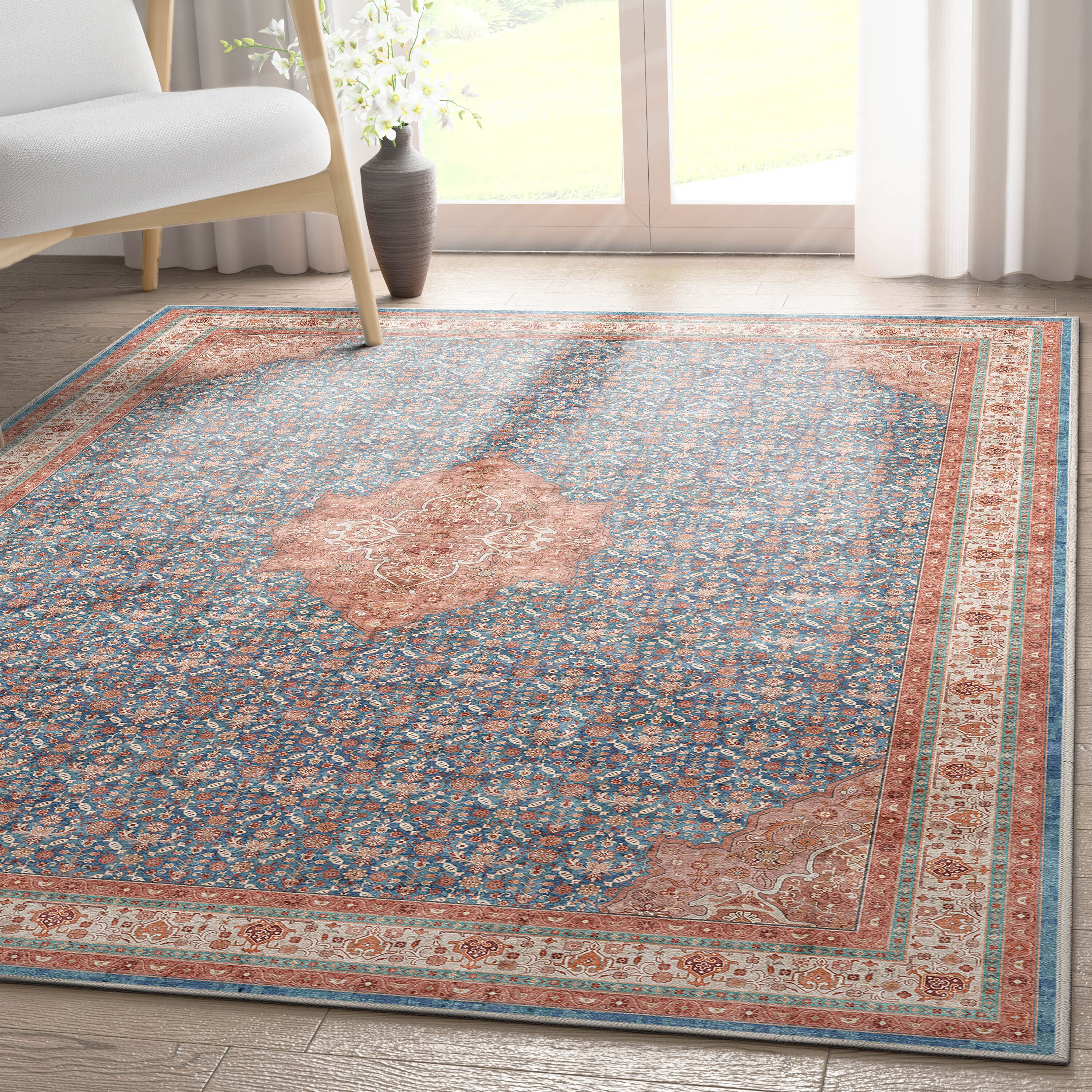 Well Woven W-AS-06C-5 Asha 5 x 7 (ft) Flatweave Polyester Blue Red Rectangular Indoor Floral/Botanical Vintage Area rug