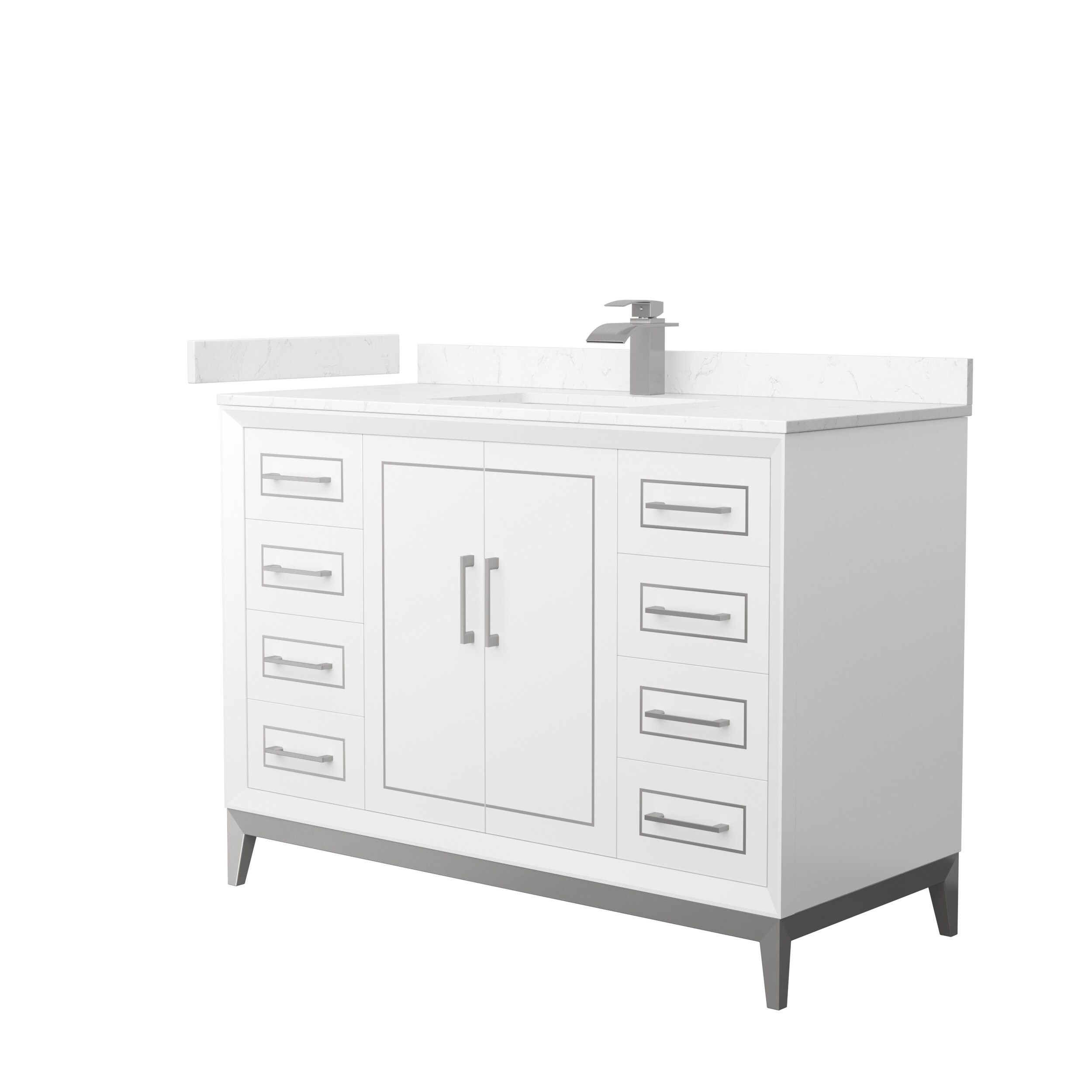 Wyndham Collection WCH515148SWHC2UNSMXX Marlena 48-in White with Brushed Nickel Trim Undermount Single Sink Bathroom Vanity with Carrara Cultured Marble Top