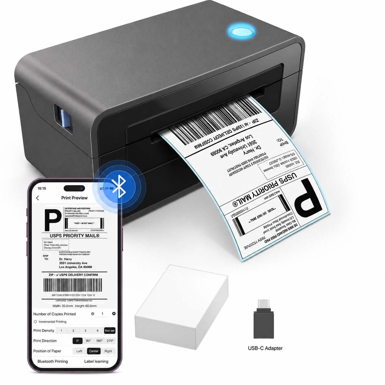 Adrinfly  Bluetooth Thermal Shipping Label Printer for Phone 4x6 Supports Windows Mac iOS Android Ideal for Small Business and Shipping Packages