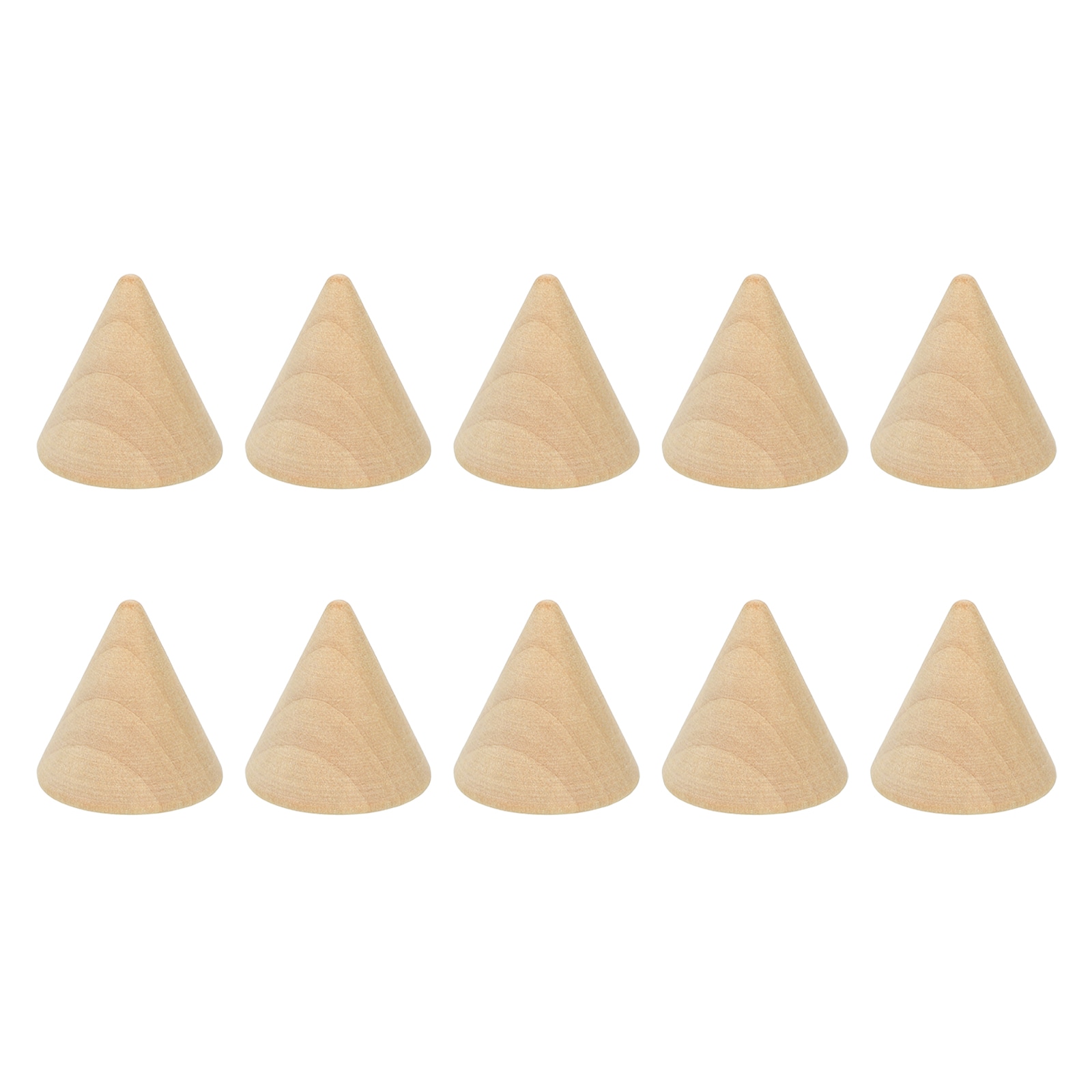 PATIKIL 25x25mm Natural Wood Cone Ring Holder 10pcs Finger Jewelry Display Stand Organizer Unpainted Wooden Cones for DIY Craft Wood Color