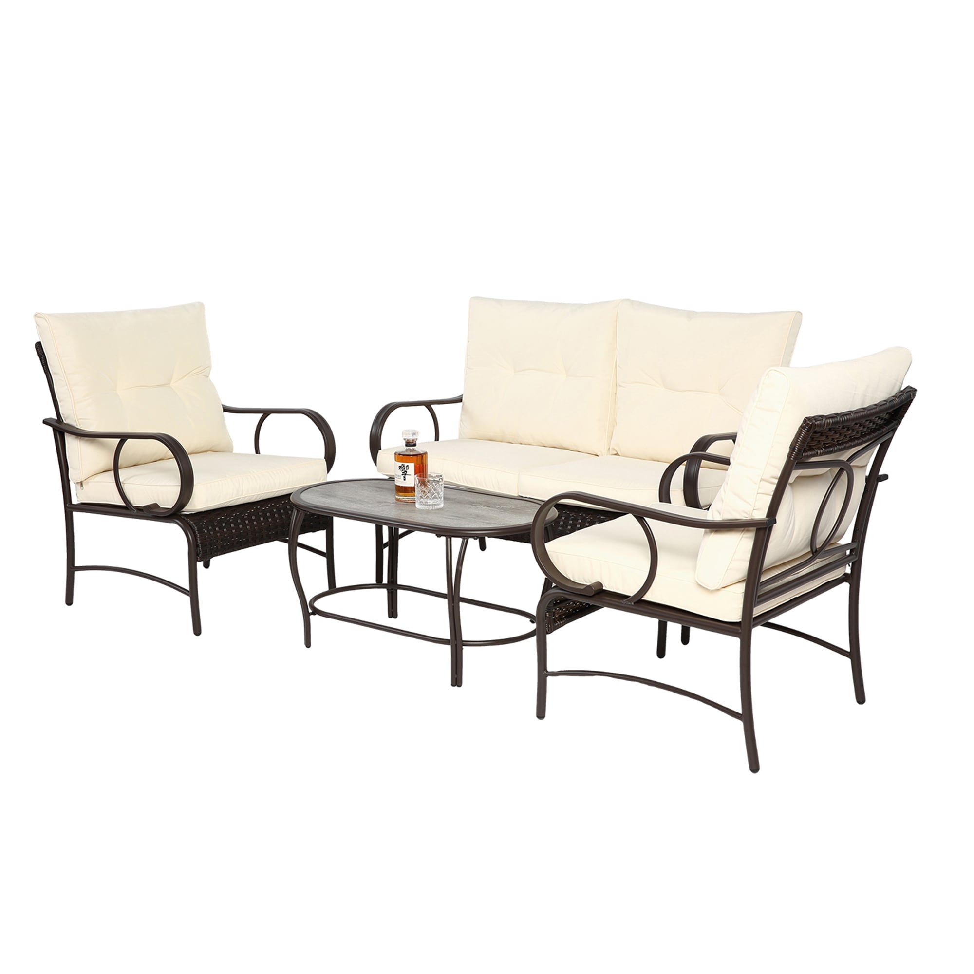 SINOFURN SYA020338BG 4 -Piece Patio Conversation Set with Beige Cushions