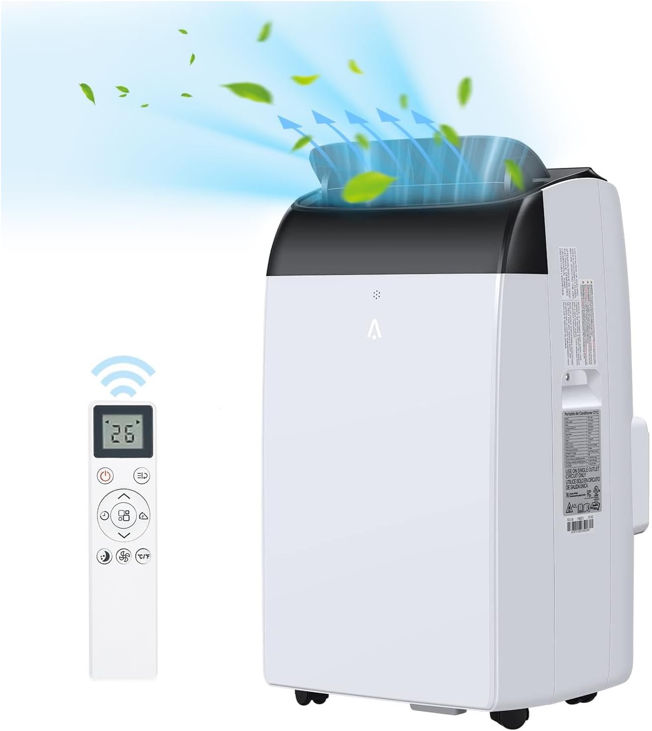 Qeetex LSAPHO0XJ34SDC 14000 BTU Portable Air Conditioner White with Dehumidifier Fan WiFi Ready Remote Control for Rooms Up to 550 Sq Ft