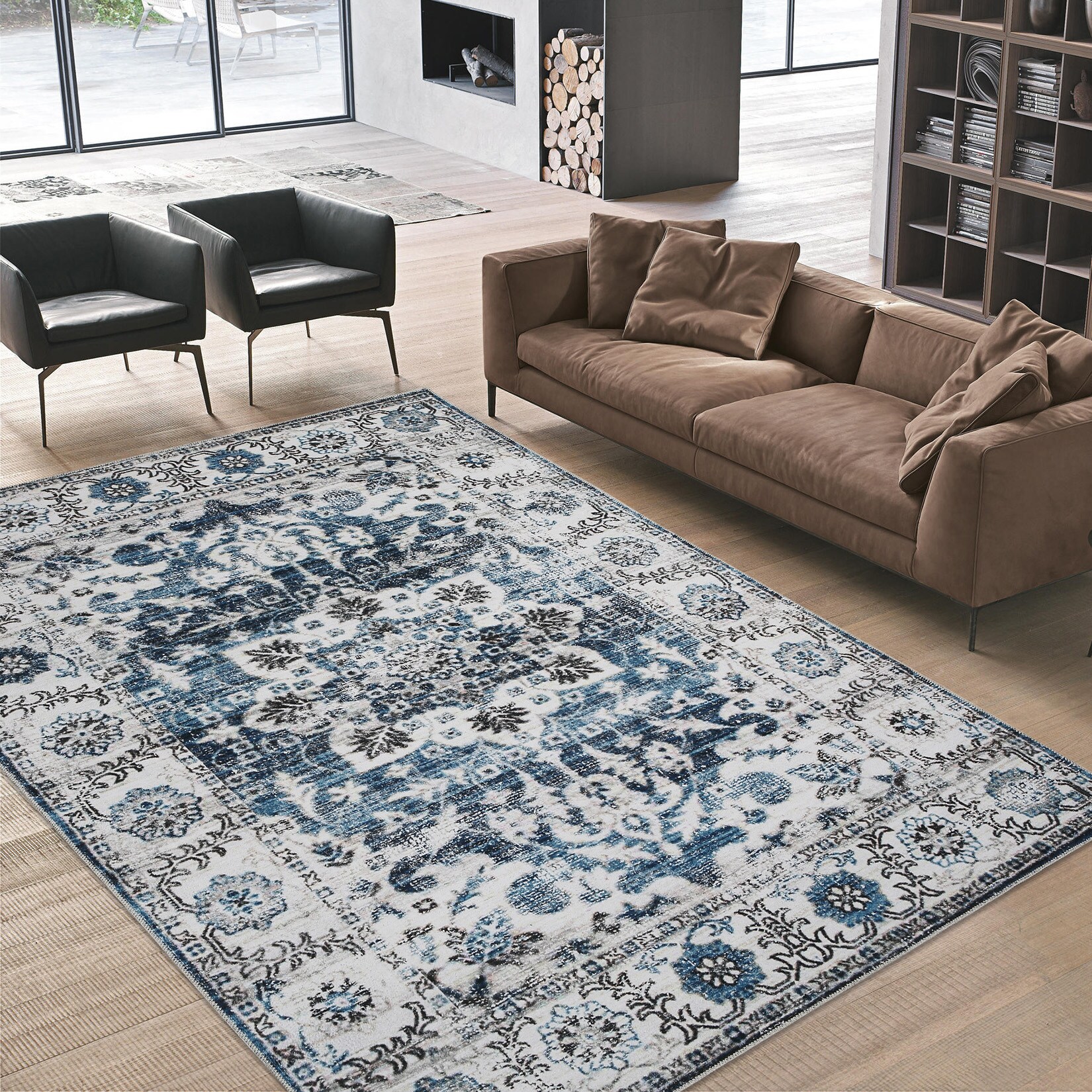 Garvee YXY-LO-PHO-0YGKKWJ0 8 x 10 (ft) Loomed Blue Rectangular Indoor Geometric Vintage Machine washable Pet Friendly Area rug