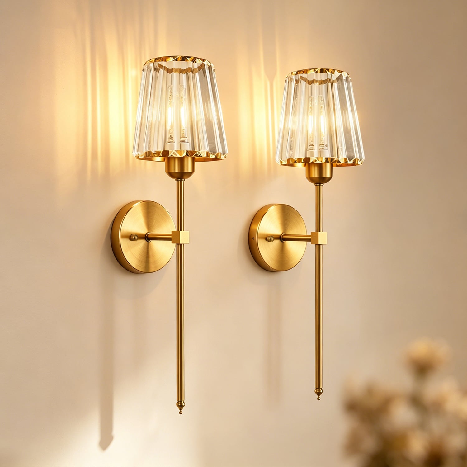 DORESshop 2 Pack ETL Listed Polished Brass Wall Sconce with Crystal Cone Shade