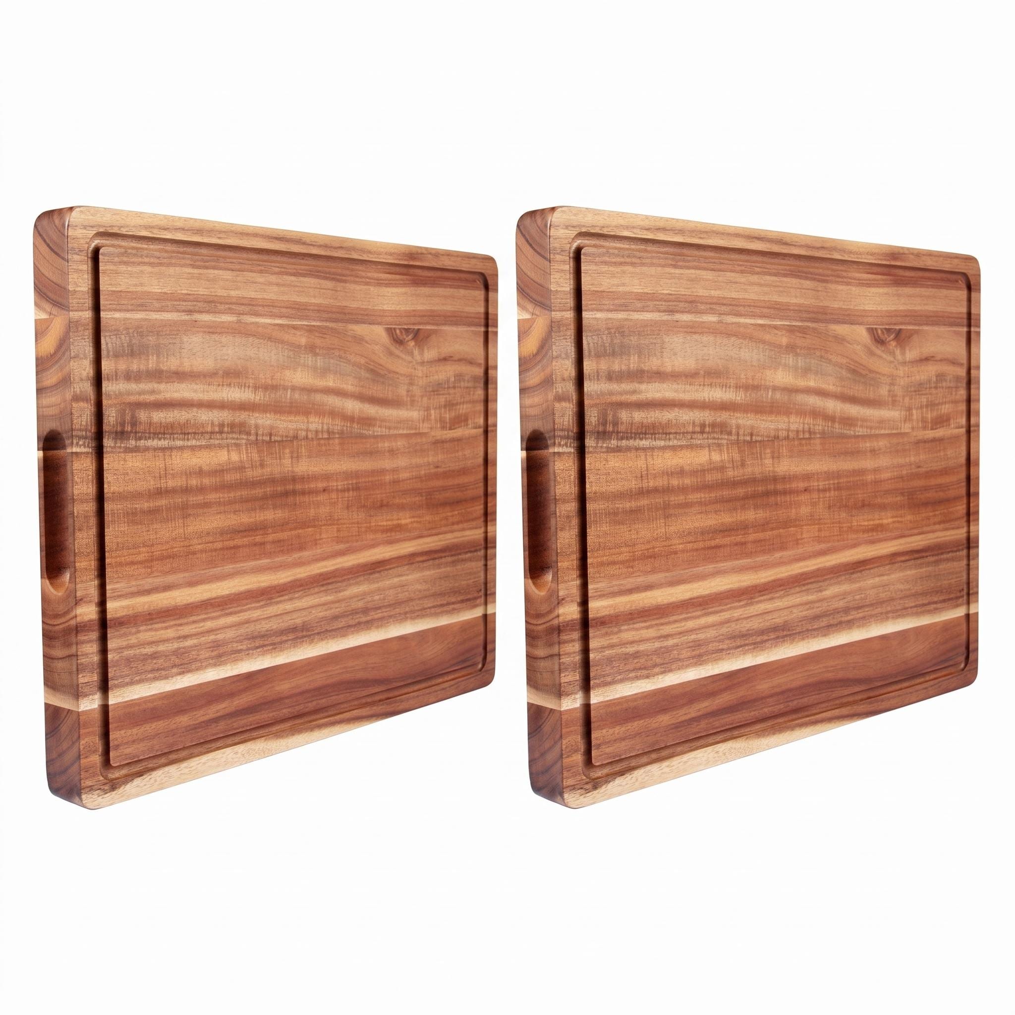 IdealHouse 2-Piece 20x15 Inch Acacia Wood Cutting Board with Grip Handle - Versatile Serving Board Cheese Board and Chopping Board - Deep Juice Groove - Durable and Lightweight Kitchen Essential for Meat Vegetables - Ideal Gift