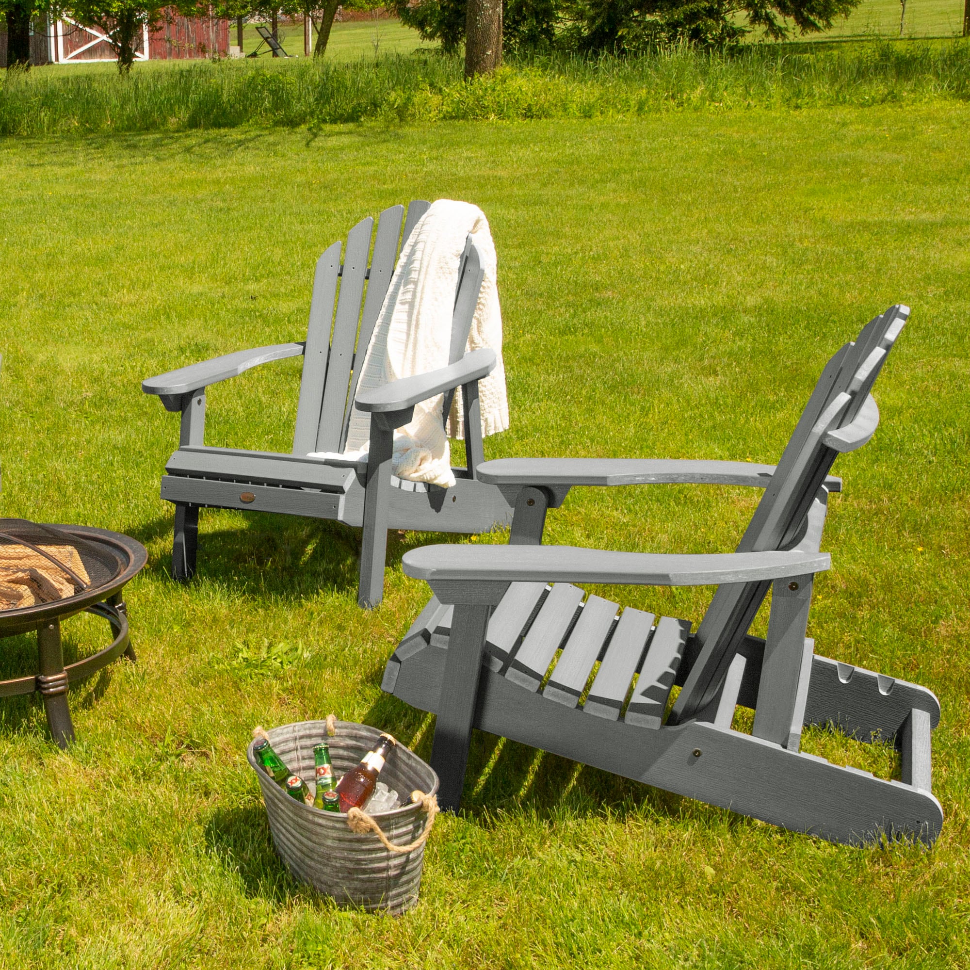 Hamilton Coastal Teak Folding Reclining Adirondack Chairs Set