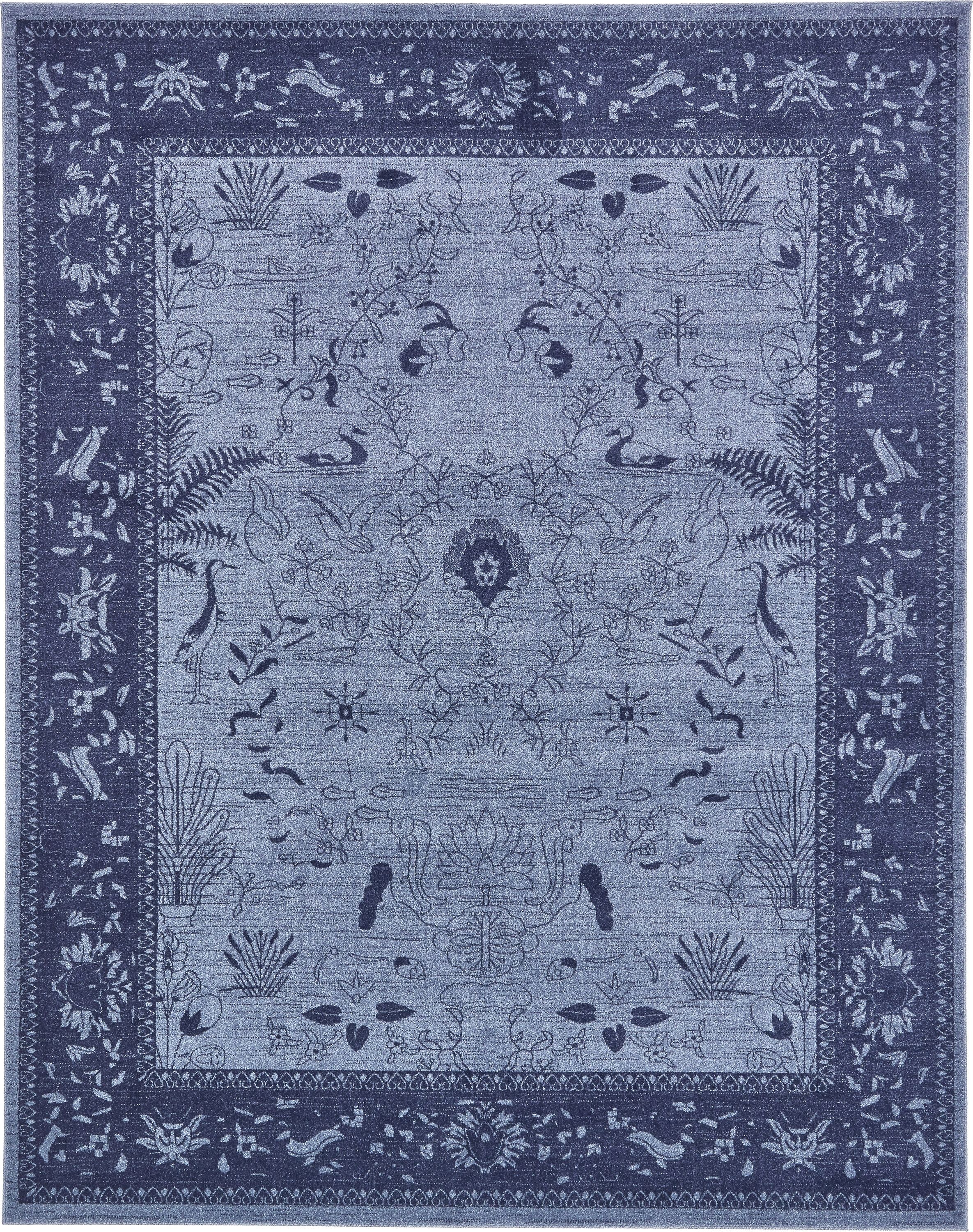 Miranda Floral Essence 8'x10' Reversible Blue Indoor Area Rug