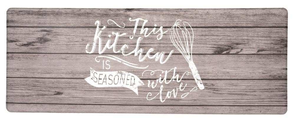 Gray PVC Rectangular Anti-Fatigue Kitchen Mat with Whisk Design