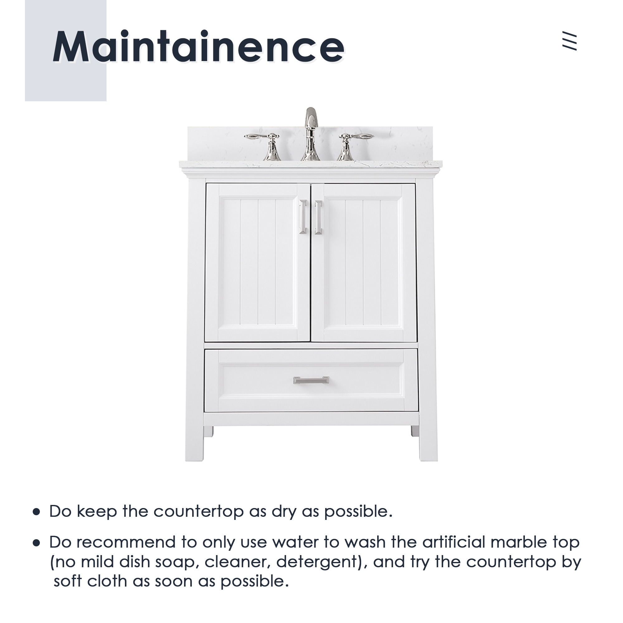 Isla 30" White Single Bathroom Vanity with Marble Countertop