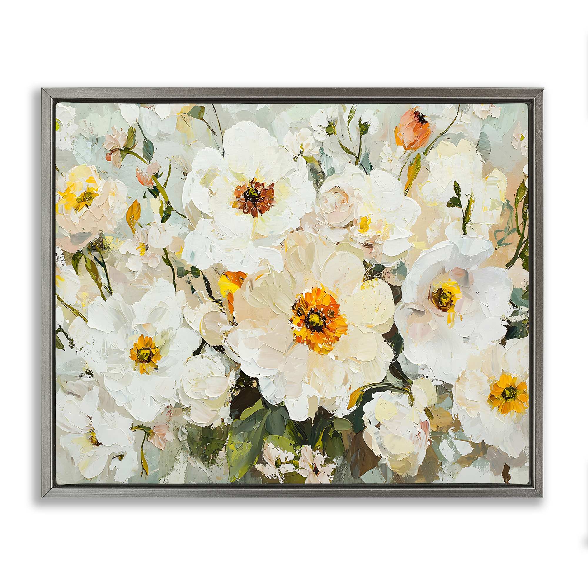 Stupell Industries BT-865-FFL-24X30 Porcelain Flowers Bundle Gray Framed Floater Canvas Wall Art By Franklyn Gregory 31 x 25
