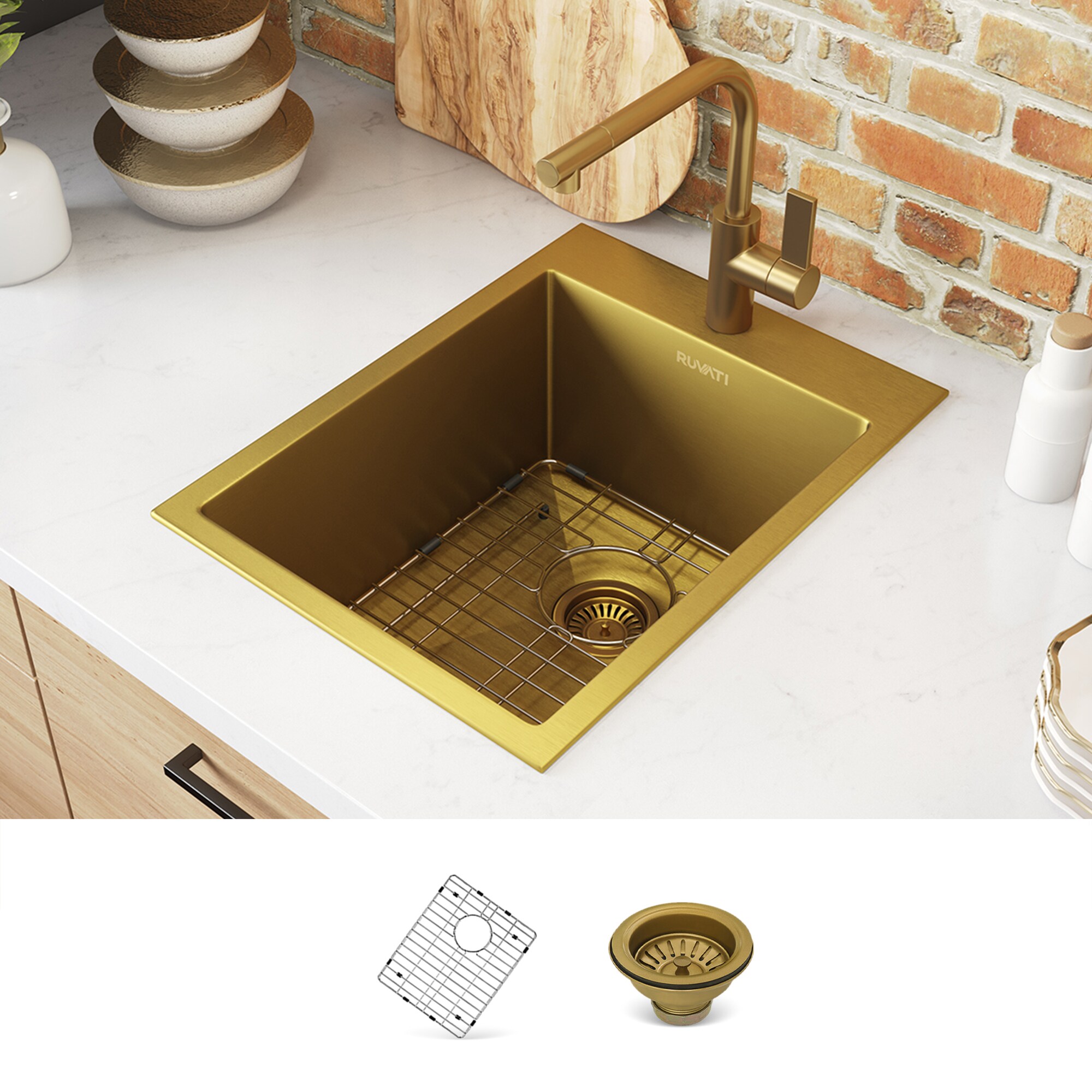 Ruvati RVH8110GG 20-in L x 15-in W Stainless steel 1-Hole Drop-in Commercial/Residential Bar Sink
