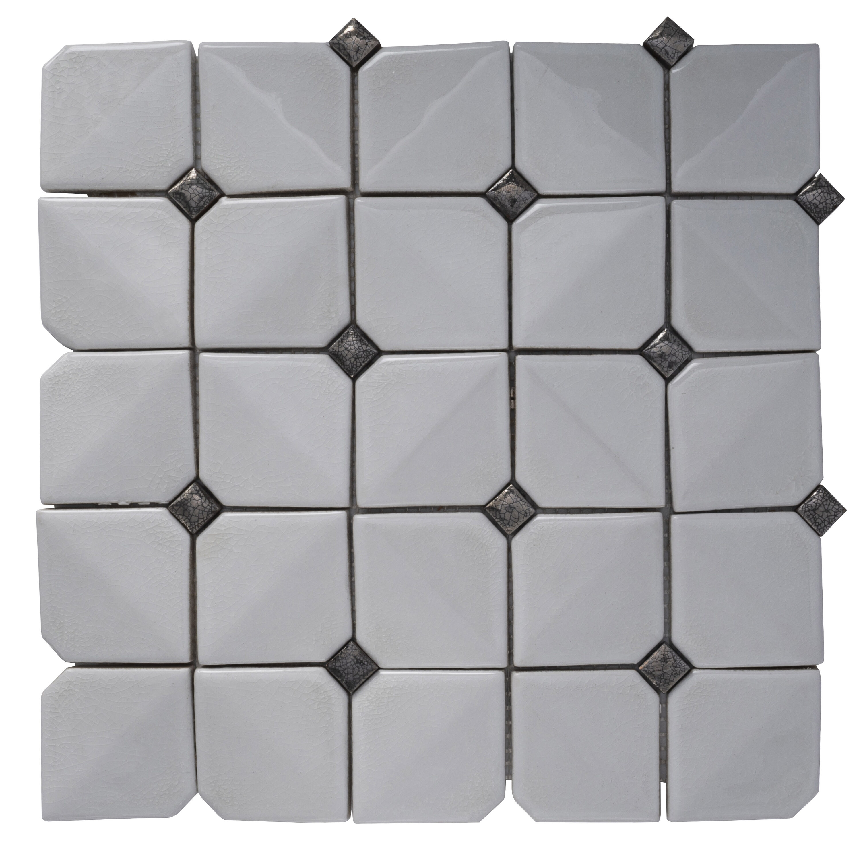 Apollo Tile APLCMC8804A Deluxe White 12-in x 12-in Glossy Ceramic Patterned Mosaic Wall Tile (5-sq. ft/ Carton)