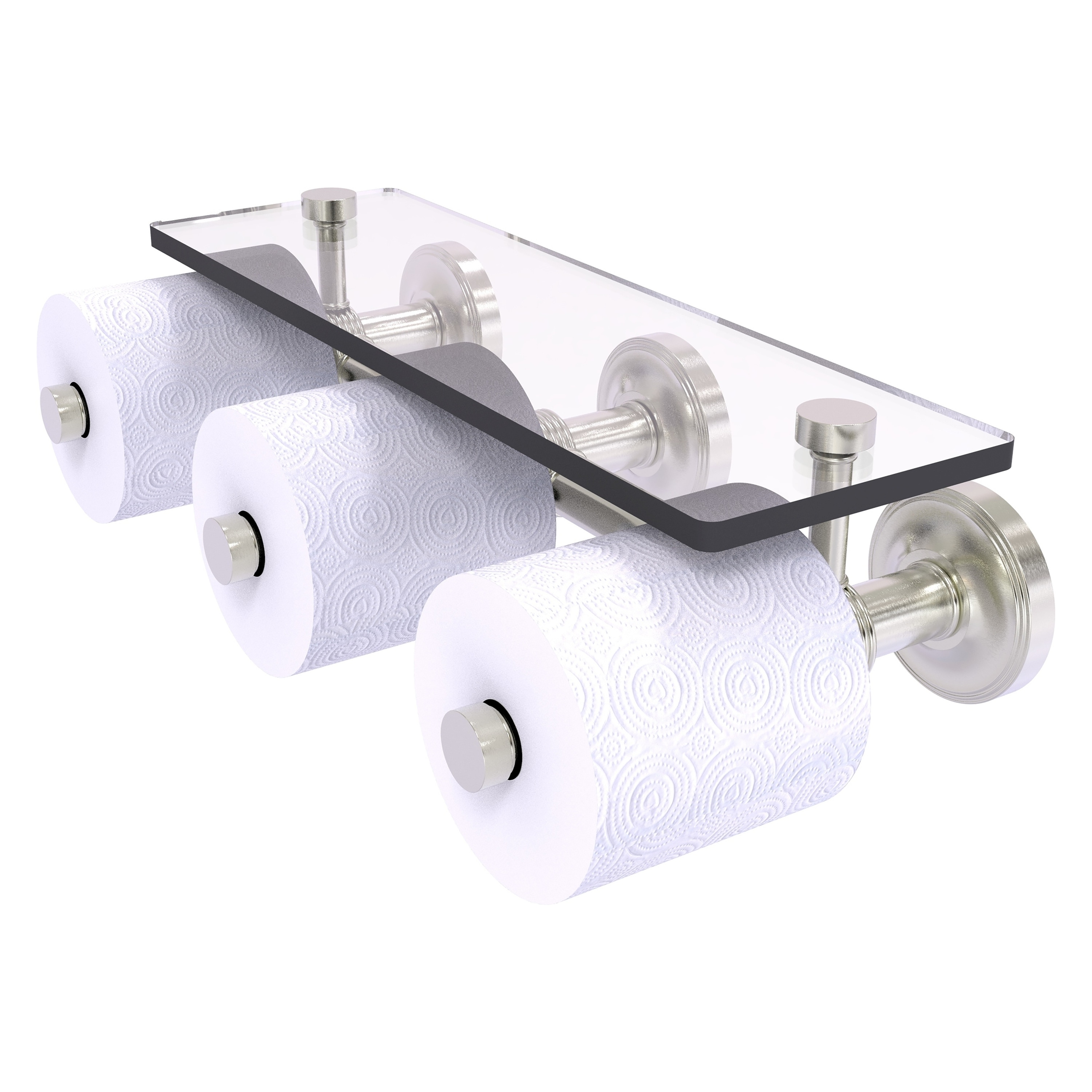 Allied Brass PR-35-3S-SN Prestige Regal Satin Nickel Wall mount Double post Toilet Paper Holder 3 -Rolls with Storage