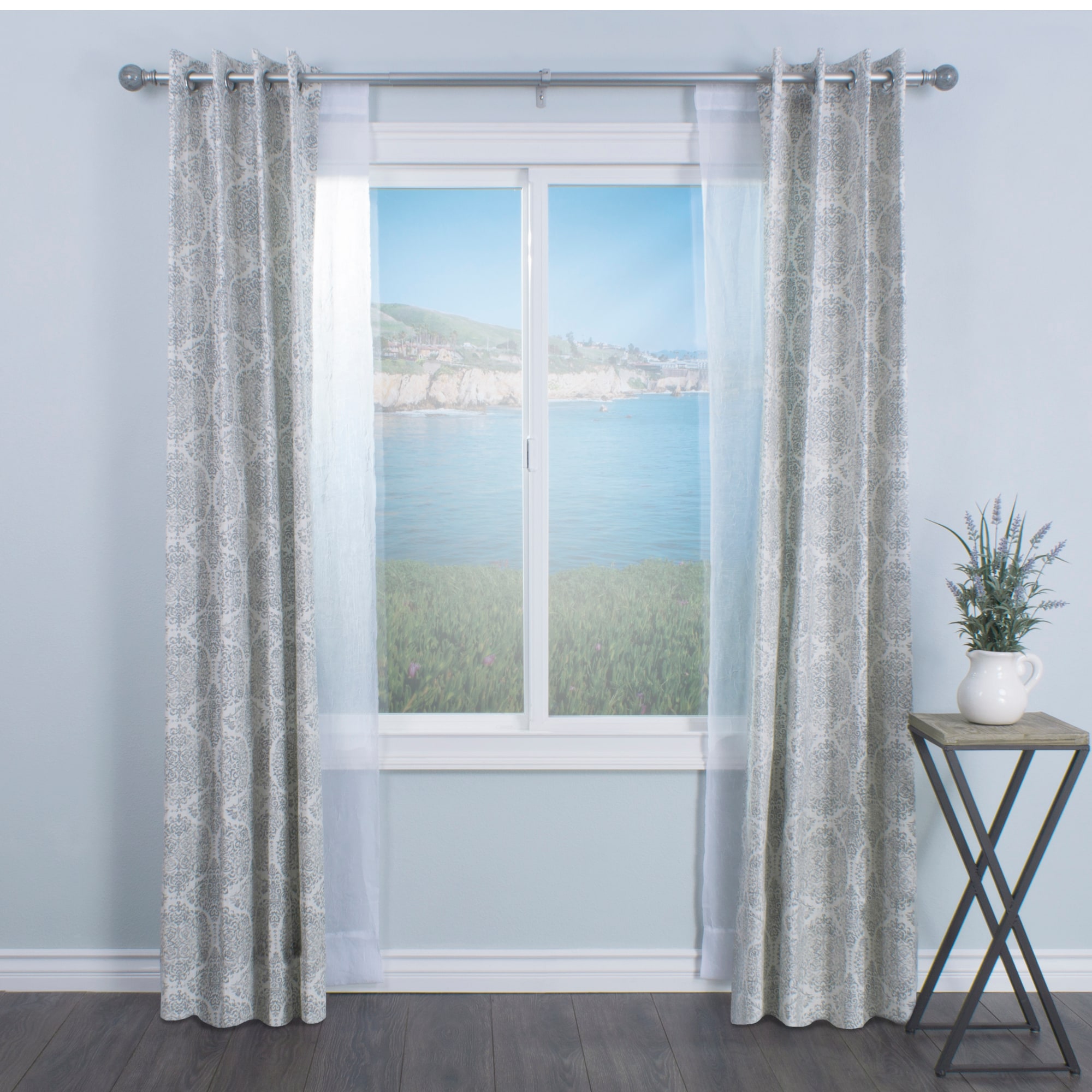 Adjustable Antique Silver Double Curtain Rod Set with Grey Marble Finials
