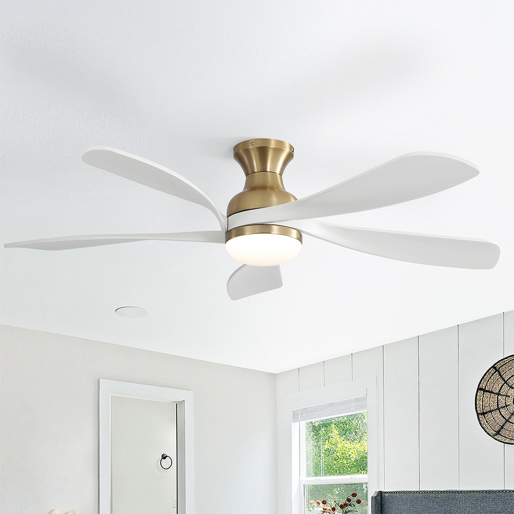 Sofucor LW-52K073SMTY-BG-WH 52-inch Modern Minimalist Golden 5-Blade Flush Mount with LED Light Remote Control Supports 6 Speeds and Timer Function