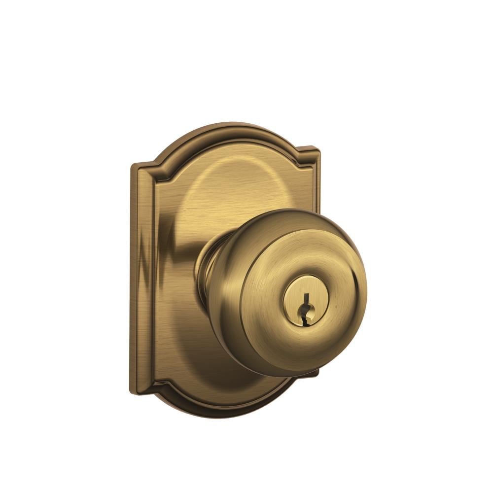 Schlage F51AGEO609CAM F Series Antique Brass Traditional Interior/Exterior Keyed entry door knob Single pack