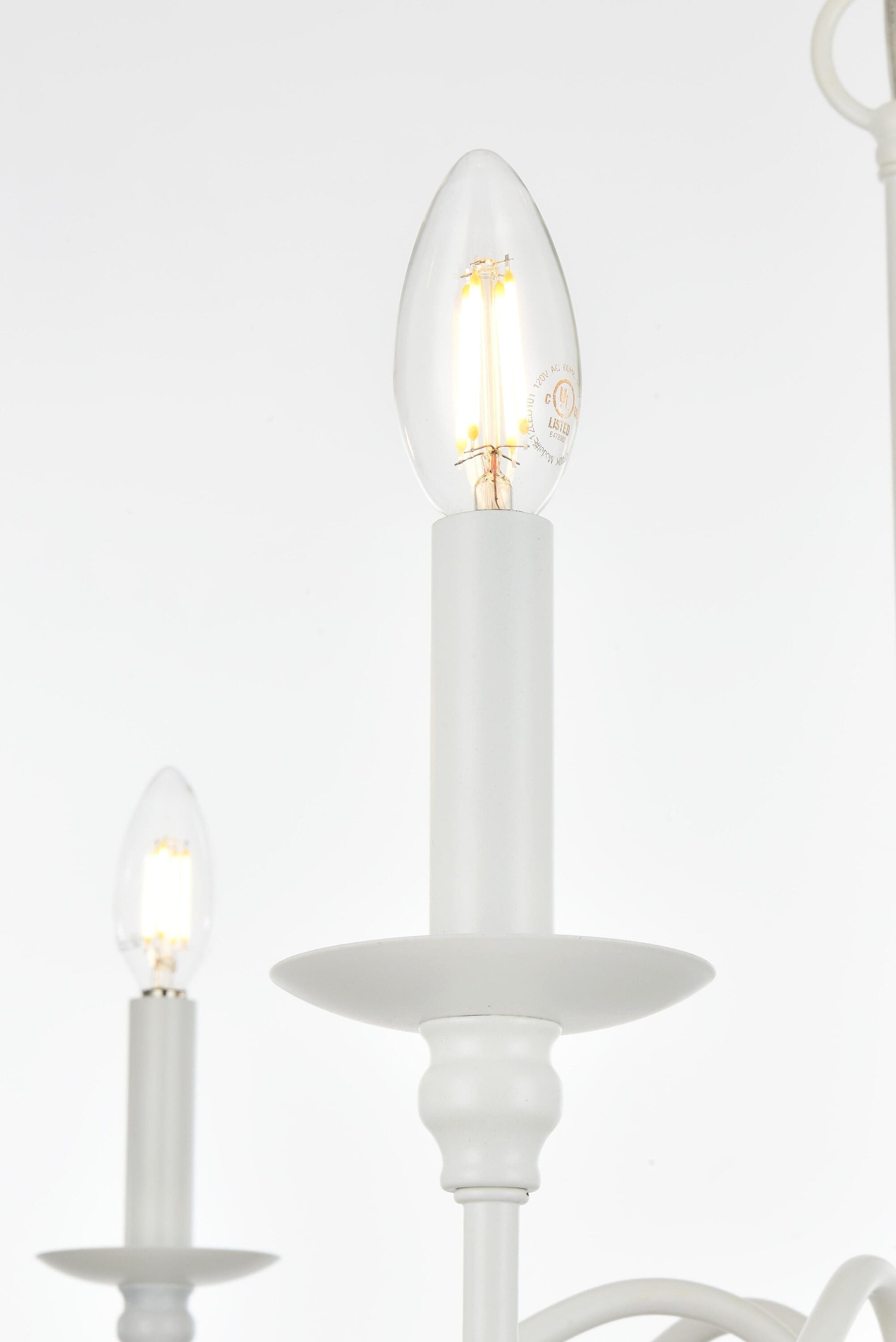 White Iron 6-Light Candle Chandelier with Adjustable Chain