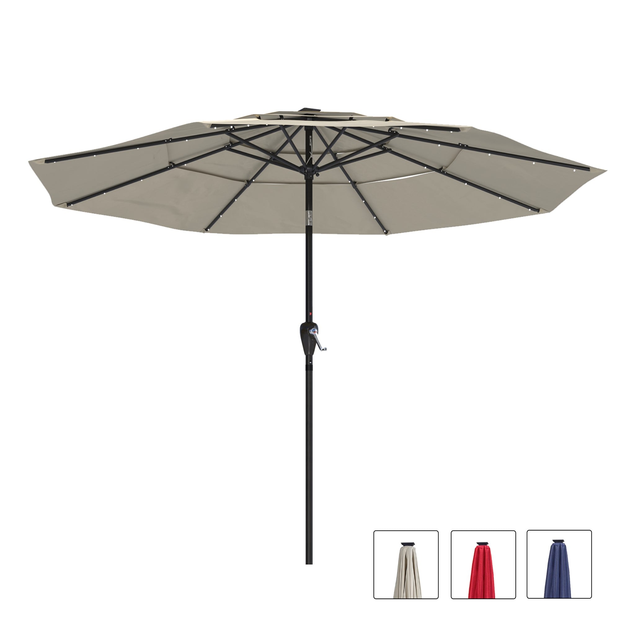 Mondawe 21WF372LK-ED 10-ft Aluminum Beige Push-button Tilt Market Patio Umbrella with Lights