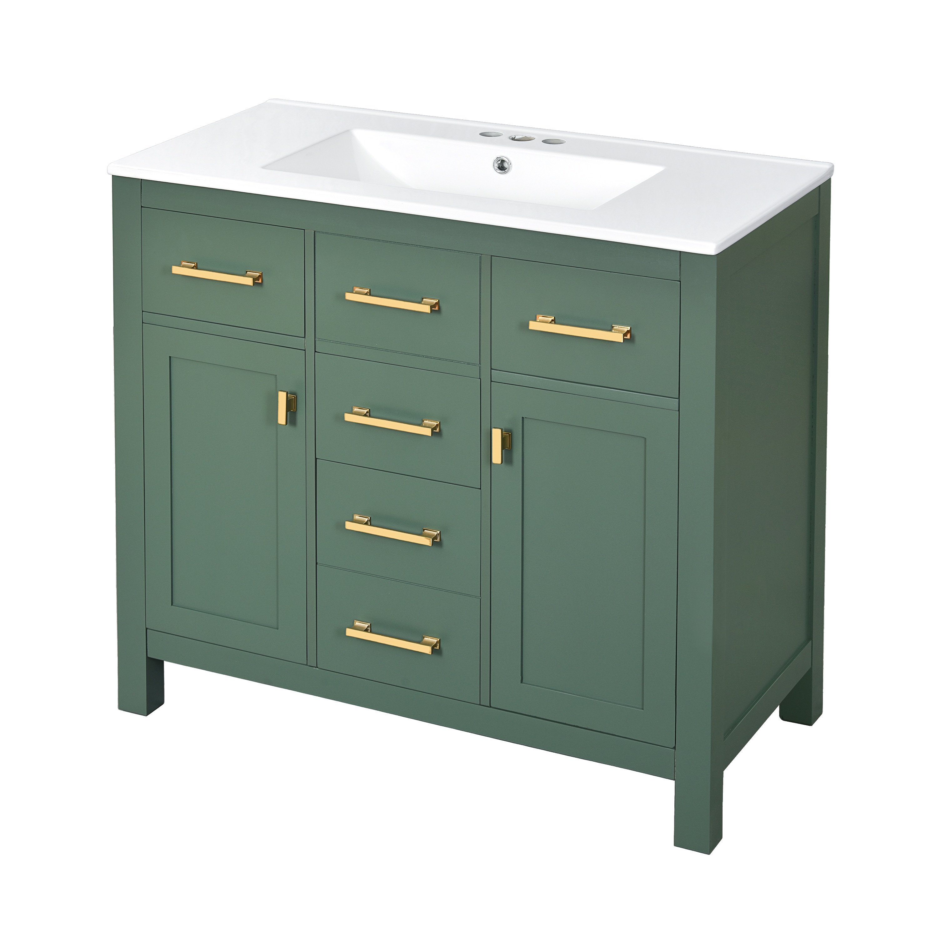 BEARSOLIM 36-in Bathroom Vanity with Ceramic Sink Freestanding 4 Drawers and 2 Doors Solid Wood Frame #DJYC-N710P247494F
