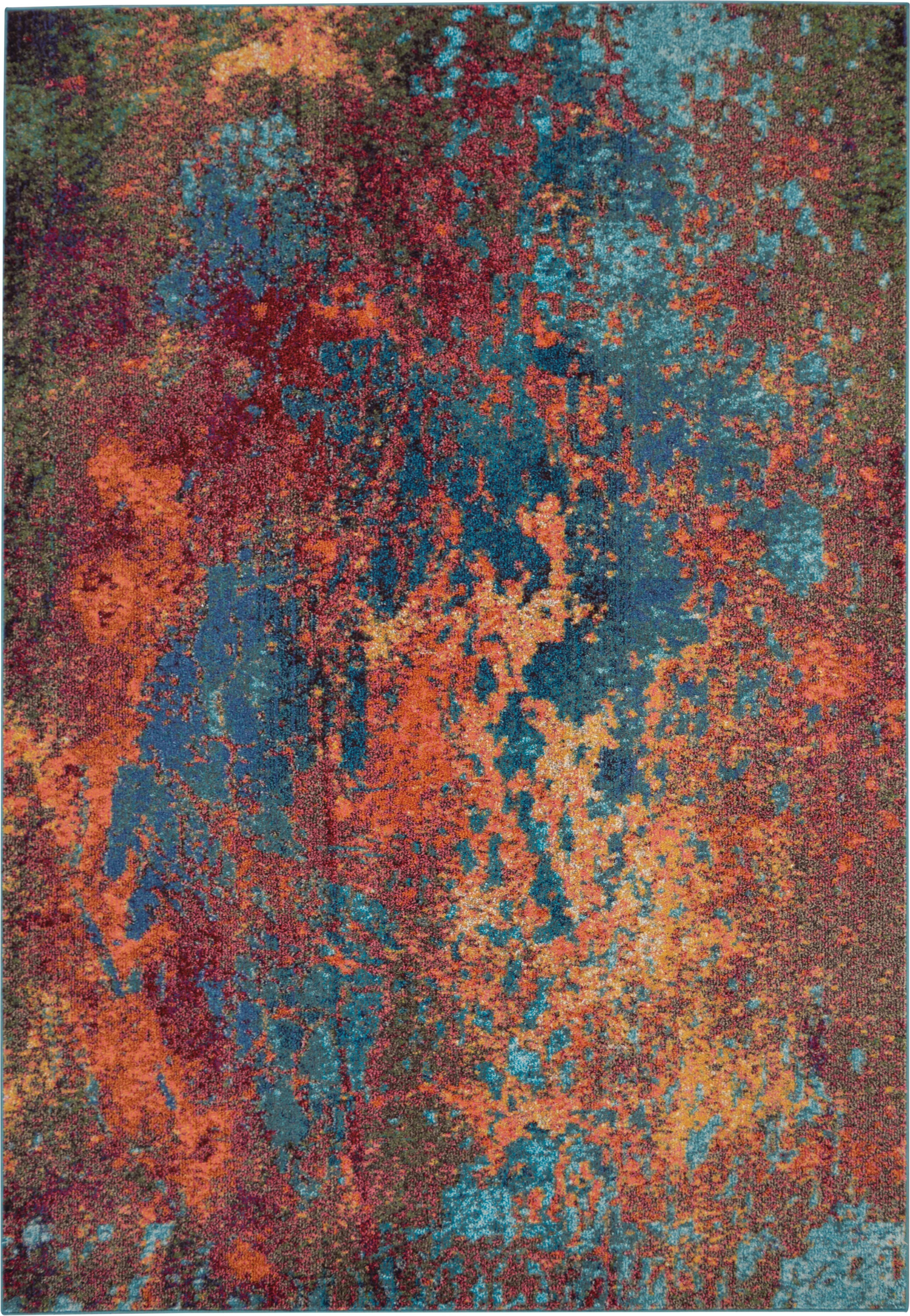 Atlantic Abstract Blue and Orange Synthetic Rug 7'10" x 10'6"