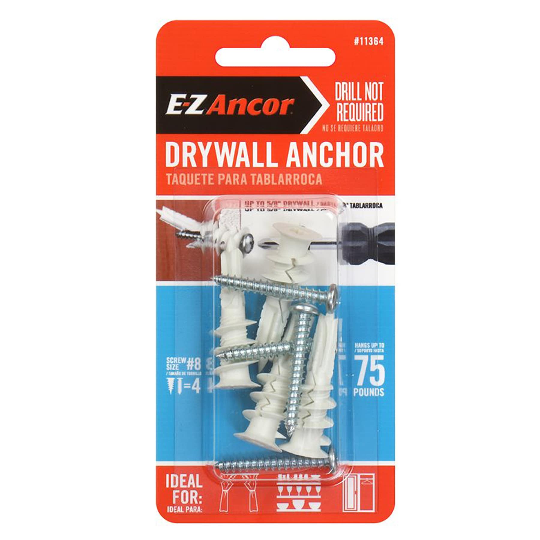 ITW E-Z Ancor 11364 - Twist-N-Lock 75 lb. Self-Drilling Drywall Anchor
