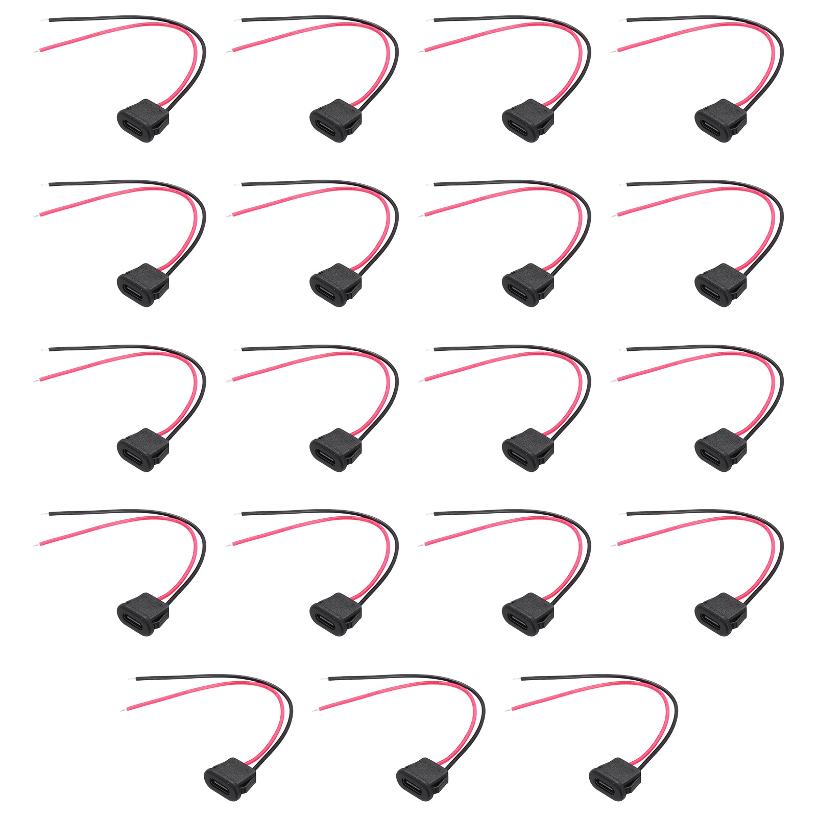 Unique Bargains 15pcs Type-C Female Chassis 2 Pin Wire 5V 3A Square USB-C Female Socket to Pigtail Waterproof Terminal Extension Cable for PC LED Lamps Laptop 4 Inch