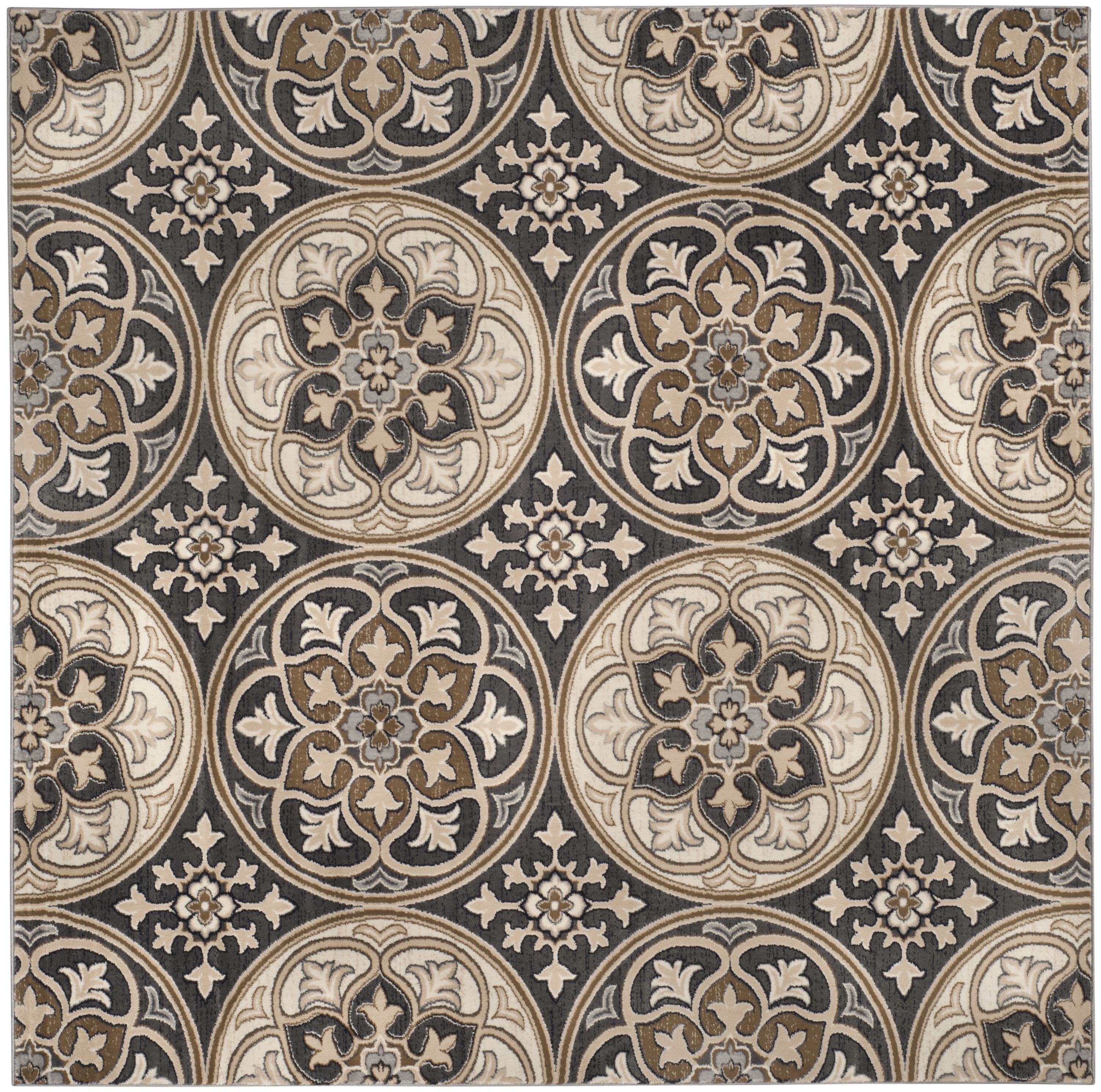 Classic Elegance 8' Square Brown Synthetic Area Rug