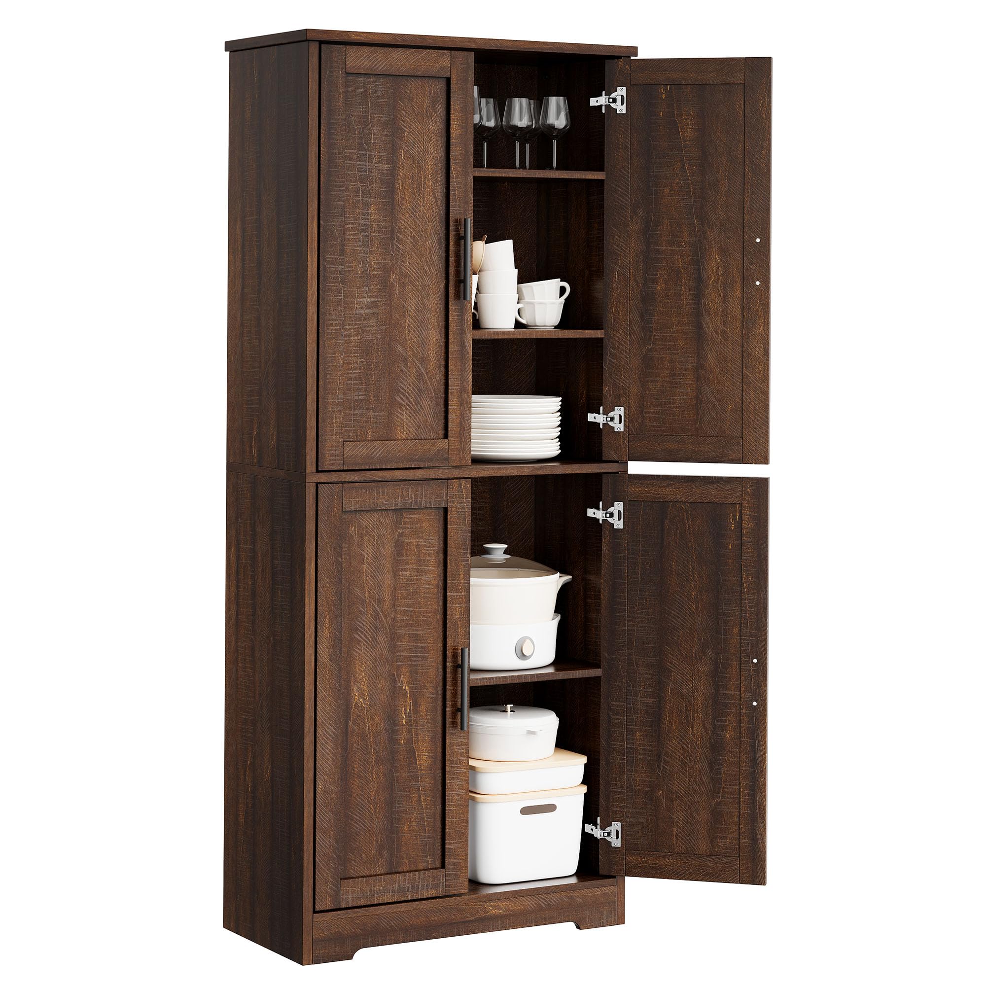 Garvee Kitchen Pantry Cabinet 70in Tall Storage Cabinet with Doors and Adjustable Shelves Freestanding Cupboard for Living Room Dining Room Bathroom Brown