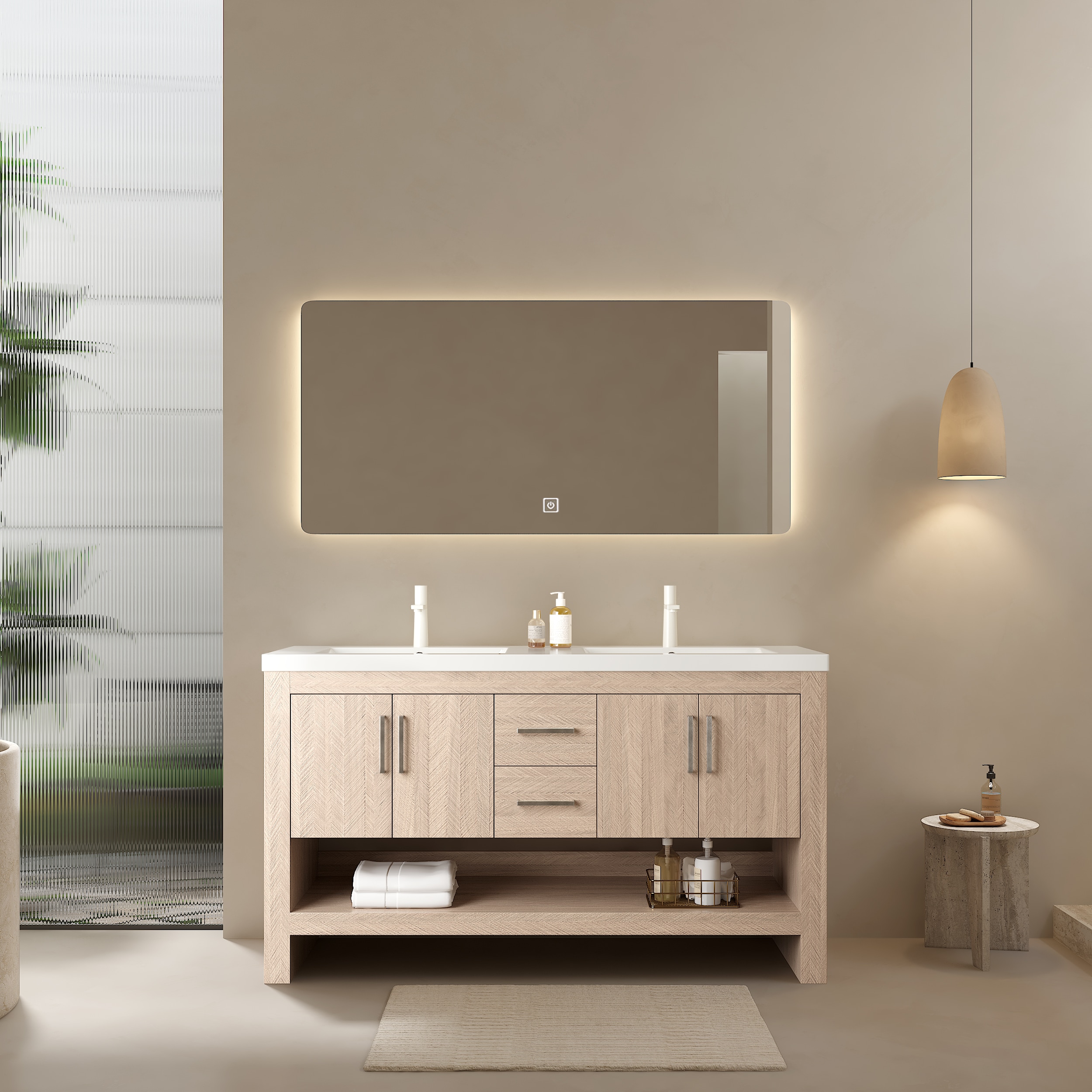 Tatayosi XH-615S00072 LUCCI 60inch Bathroom Vanity with Sinks Freestanding Plywood Storage Cabinet with 2 Drawers