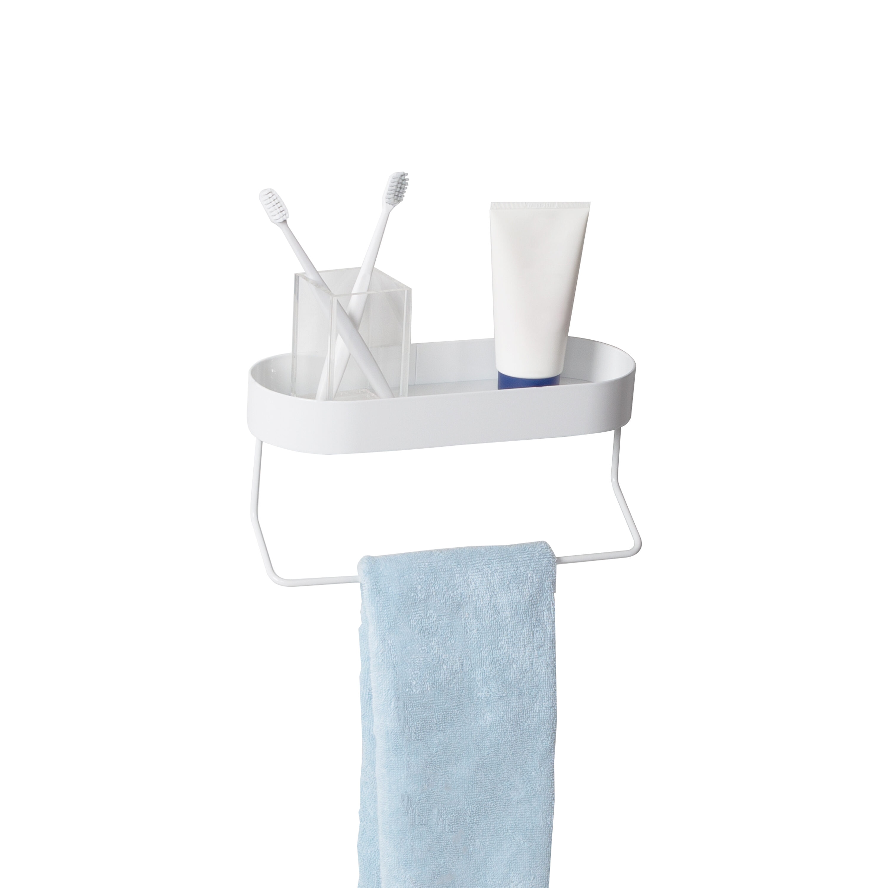 White Steel Wall-Mounted Shelf with Towel Bar