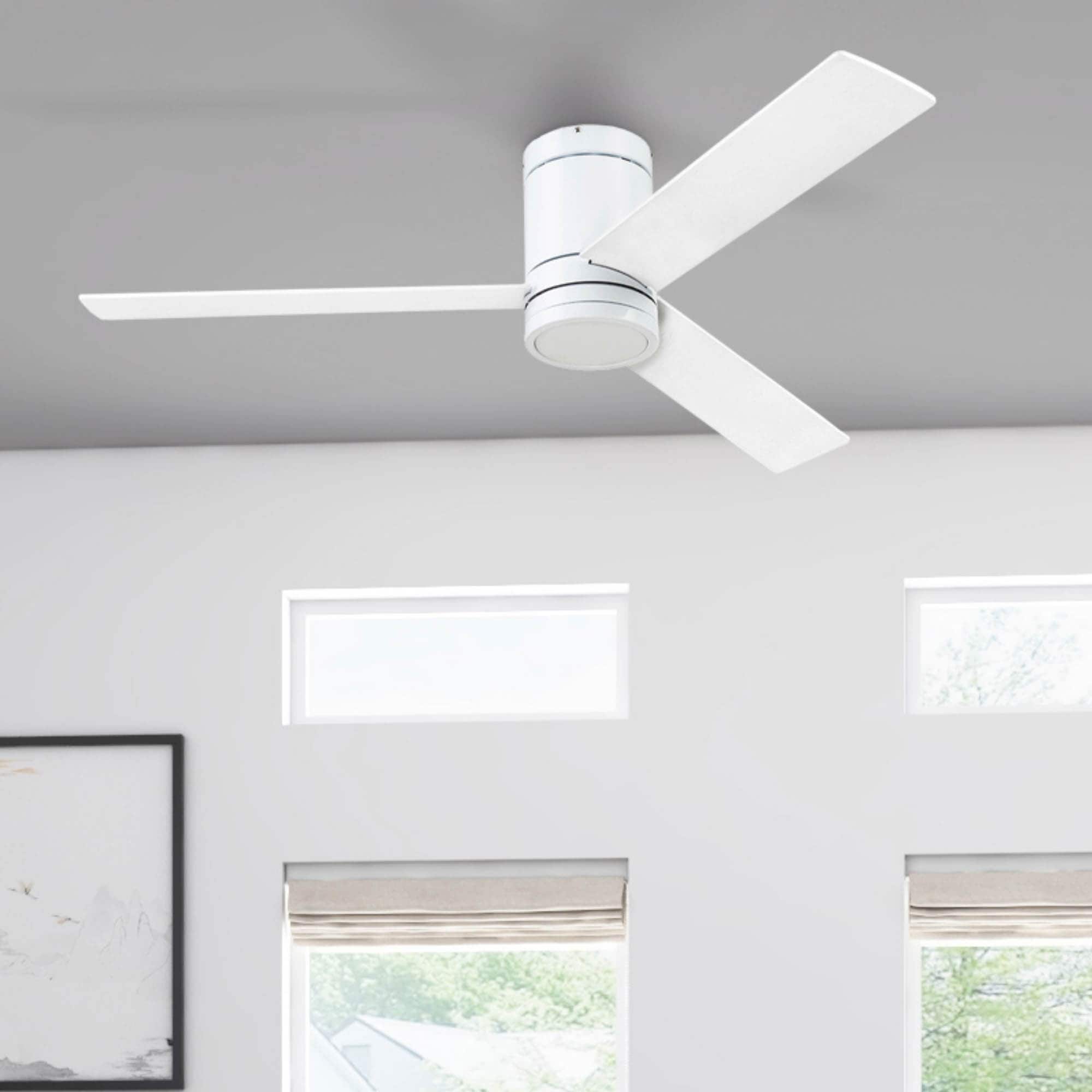 Prominence Home 51463-26 Espy 52-in Flush Mount Bright White with White, Gray Wash Blades Ceiling Fan With Light - Remote Included ( 3 -Blade )