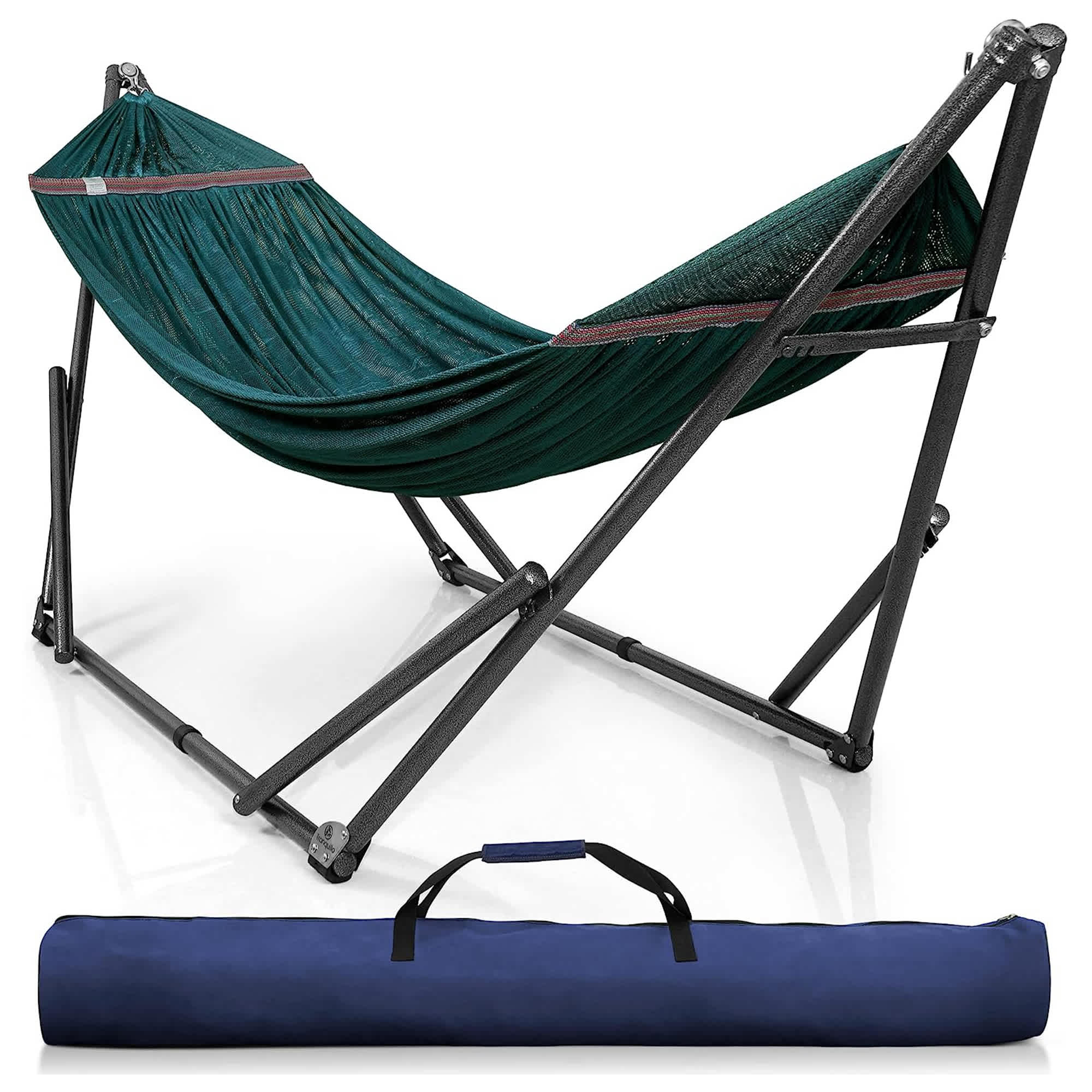 Tranquillo 321613 Universal 106.5 Inch Double Hammock Swing with Adjustable Powder Coated Steel Stand and Carry Bag for Indoor or Outdoor Use Peacock