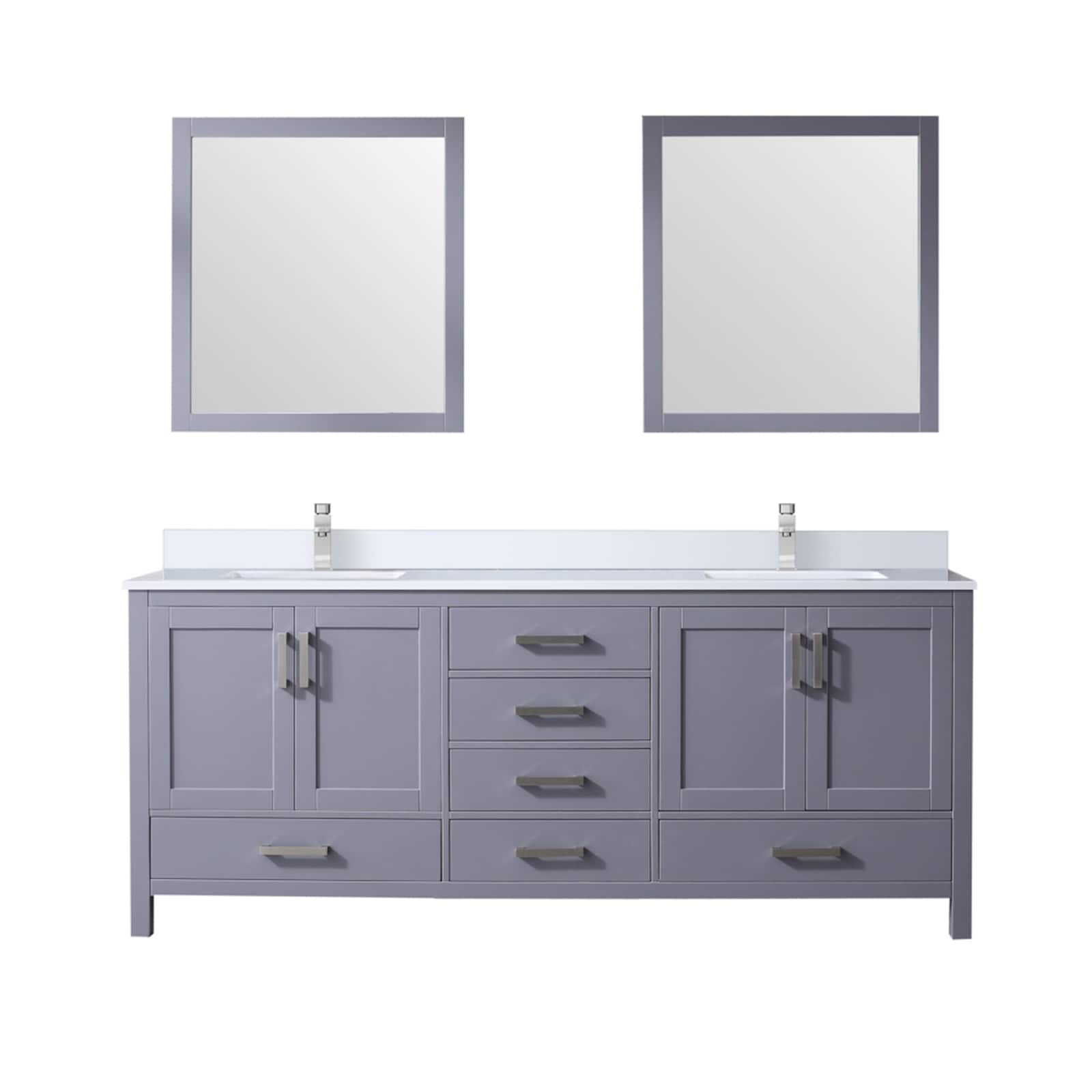 Lexora LVJ80DB311 Jacques 80-in Dark Grey Undermount Double Sink Bathroom Vanity with White Cultured Marble Top (Mirror and Faucet Included)