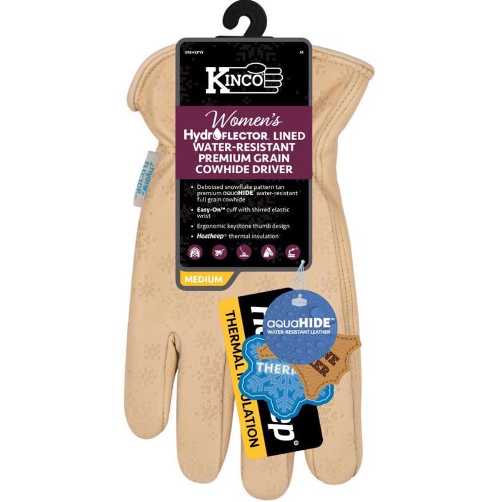Kinco  HydroFlector Womens Cowhide Leather Lined Gloves Small Tan