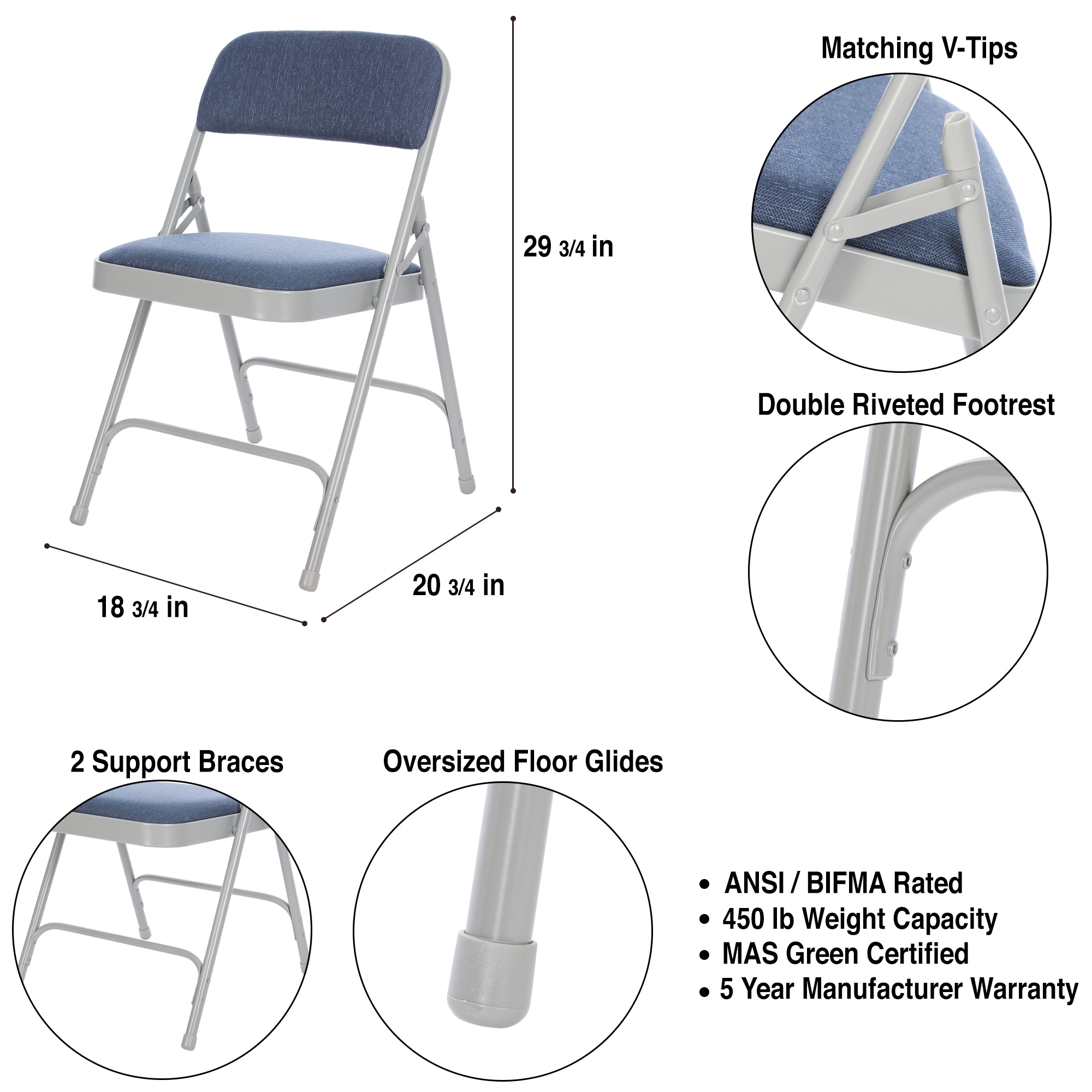 Hampden Furnishings 4-Pack Imperial Blue/Grey Standard Folding Chair with  Padded Seat (Indoor)